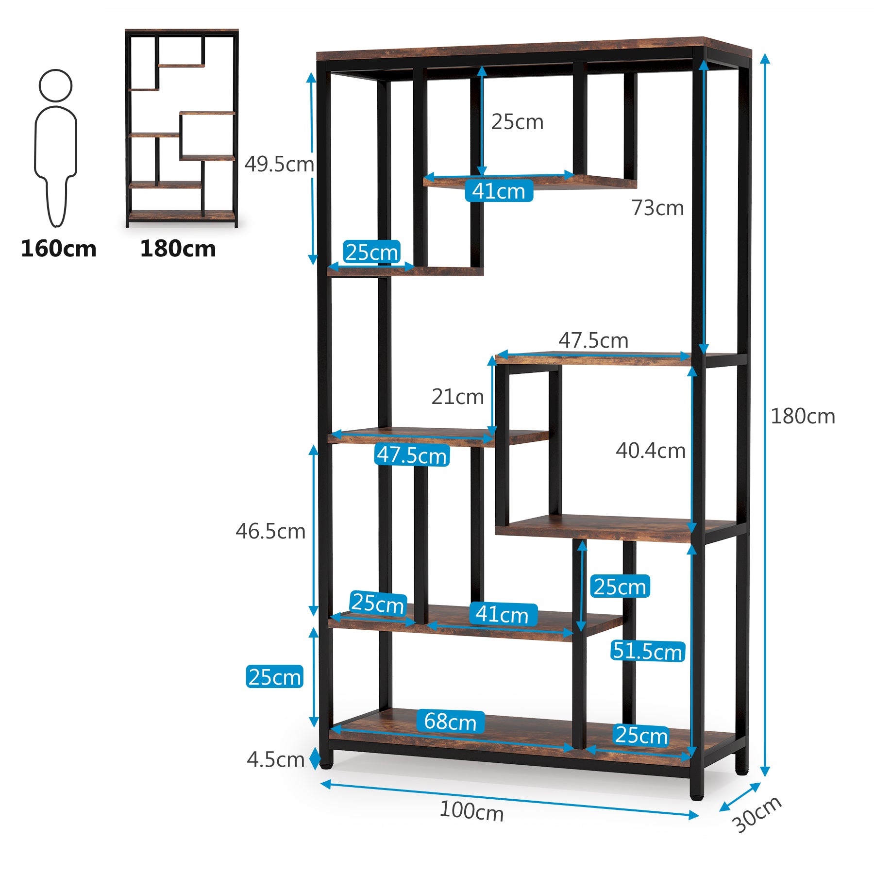 Tribesigns Libreria a 8 ripiani, libreria, Scaffale industriale in legno Scaffalature aperte
