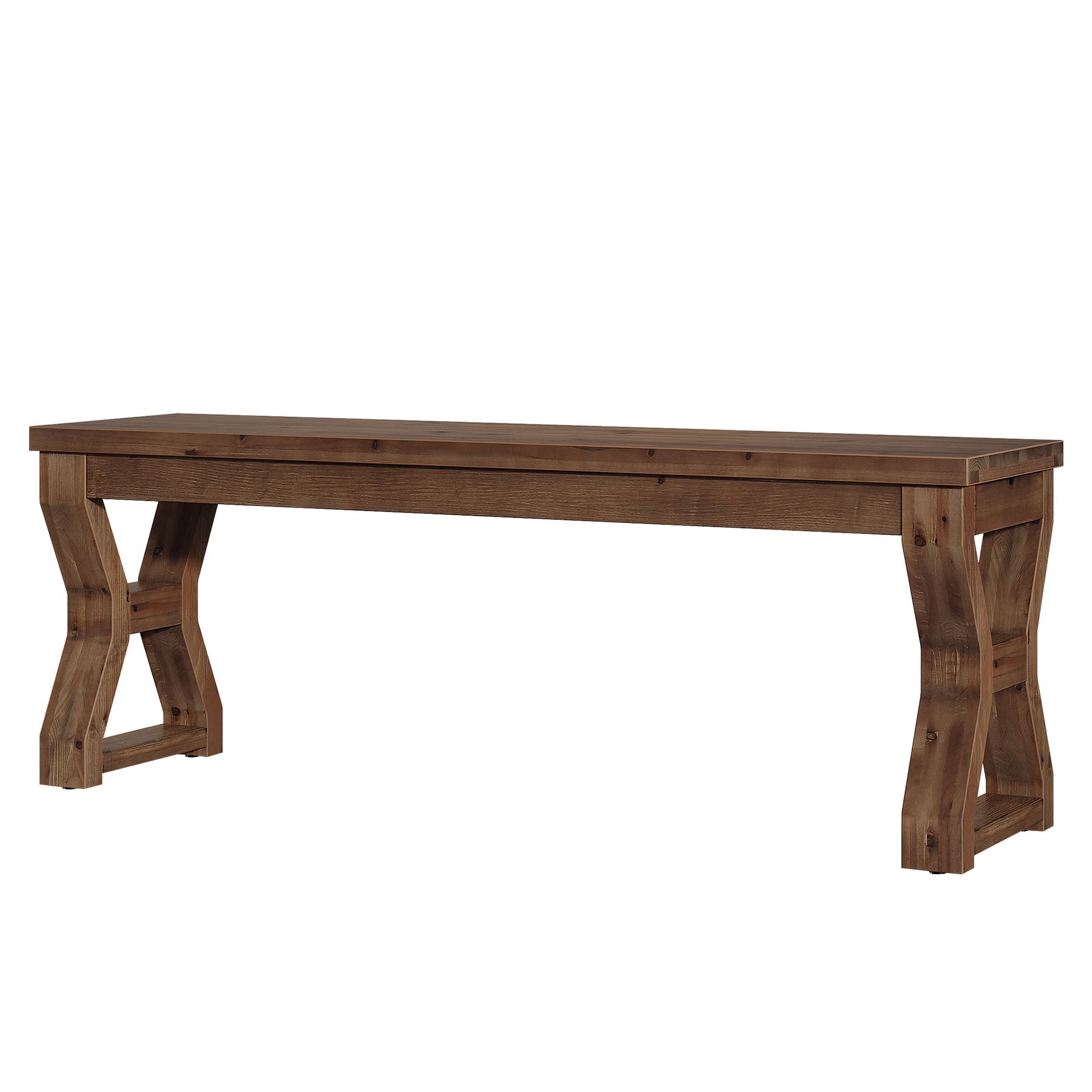 Panca Portascarpe in Legno Massello con Piedi a X e Vano Aperto, 140 cm, per Ingresso