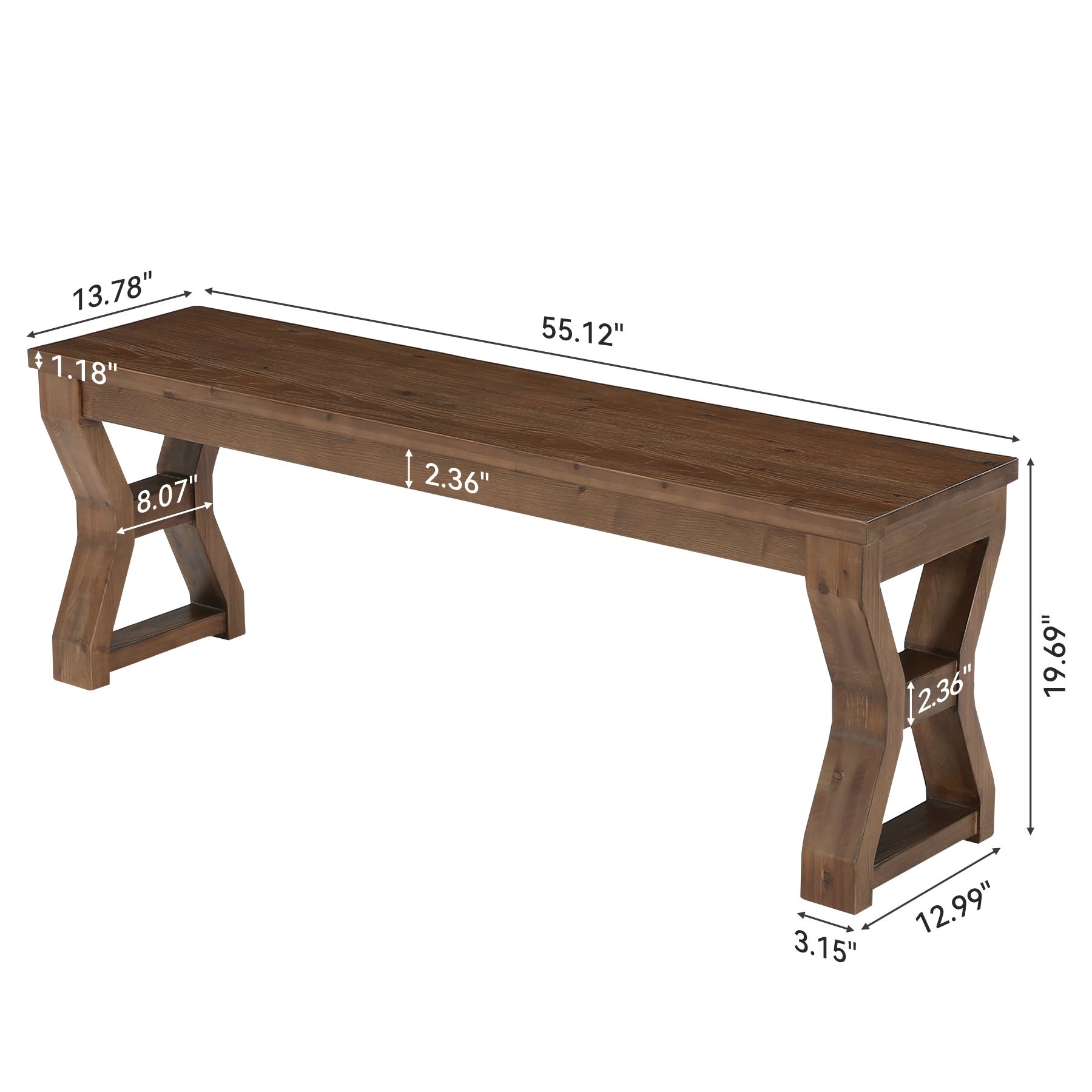 Panca Portascarpe in Legno Massello con Piedi a X e Vano Aperto, 140 cm, per Ingresso