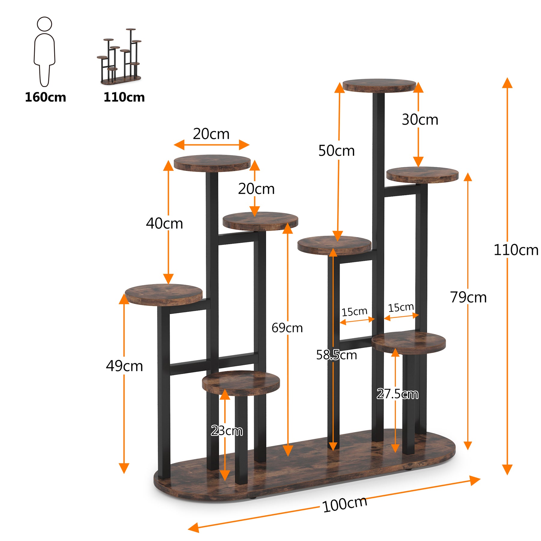 Tribesigns Supporto per piante multi-livello per rack di stoccaggio per 11 vasi da fiori