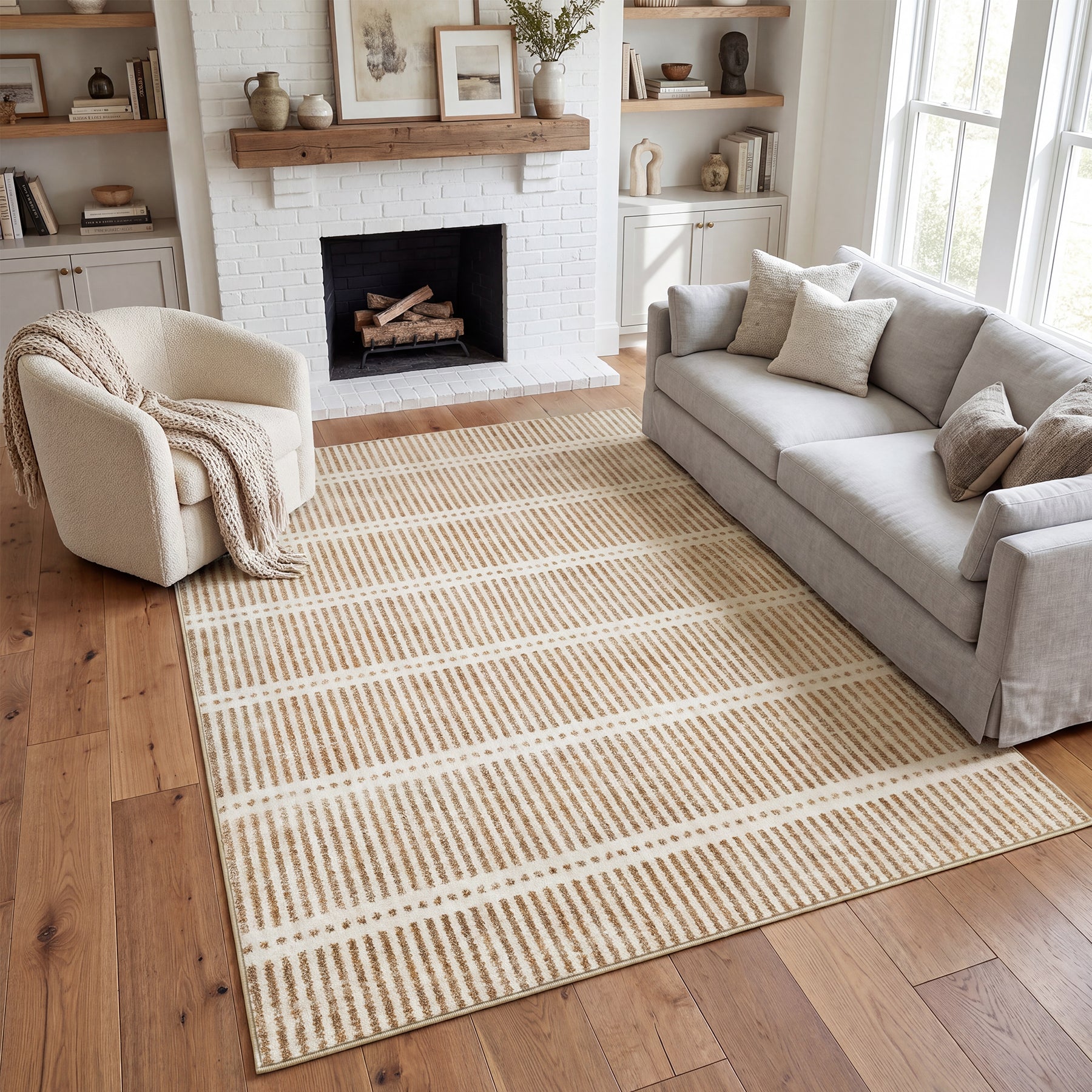 Tribesigns Tappeti ultra sottili lavabili 160x230/200x300 cm, moderni tappeti antiscivolo a righe in stile rustico, morbidi, per interni, ideali per soggiorno e camera da letto, certificati Oeko-Tex