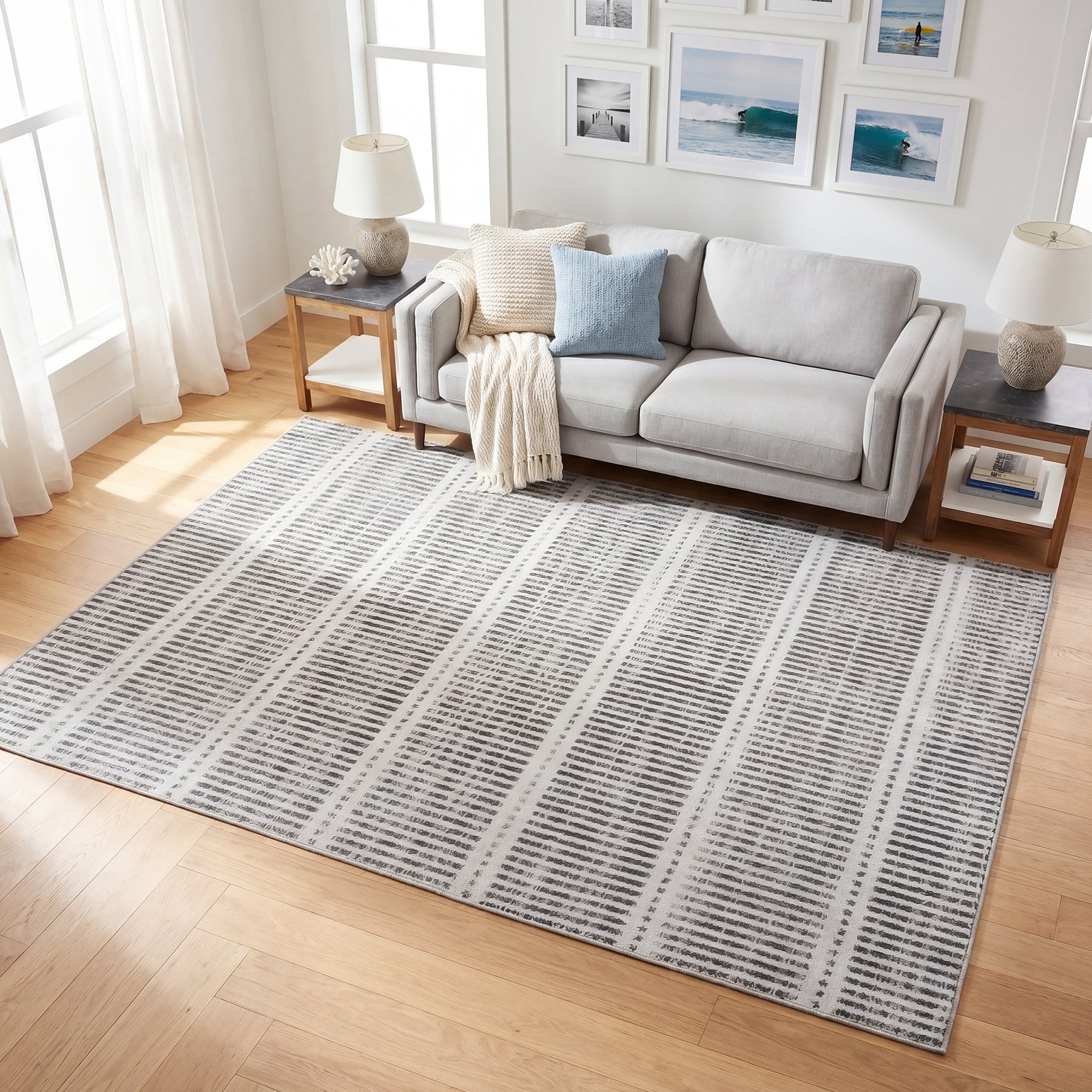 Tribesigns Tappeti ultra sottili lavabili 160x230/200x300 cm, moderni tappeti antiscivolo a righe in stile rustico, morbidi, per interni, ideali per soggiorno e camera da letto, certificati Oeko-Tex