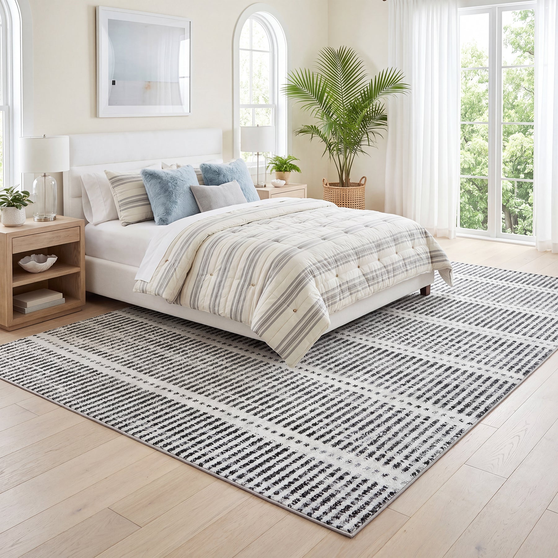 Tribesigns Tappeti ultra sottili lavabili 160x230/200x300 cm, moderni tappeti antiscivolo a righe in stile rustico, morbidi, per interni, ideali per soggiorno e camera da letto, certificati Oeko-Tex