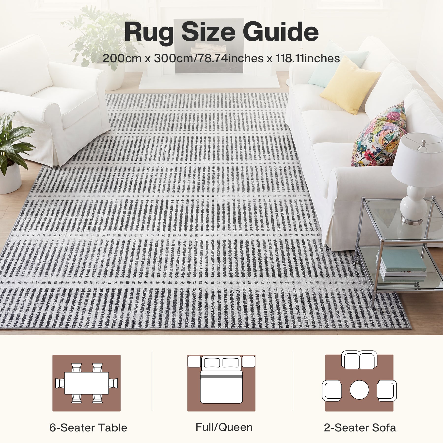 Tribesigns Tappeti ultra sottili lavabili 160x230/200x300 cm, moderni tappeti antiscivolo a righe in stile rustico, morbidi, per interni, ideali per soggiorno e camera da letto, certificati Oeko-Tex
