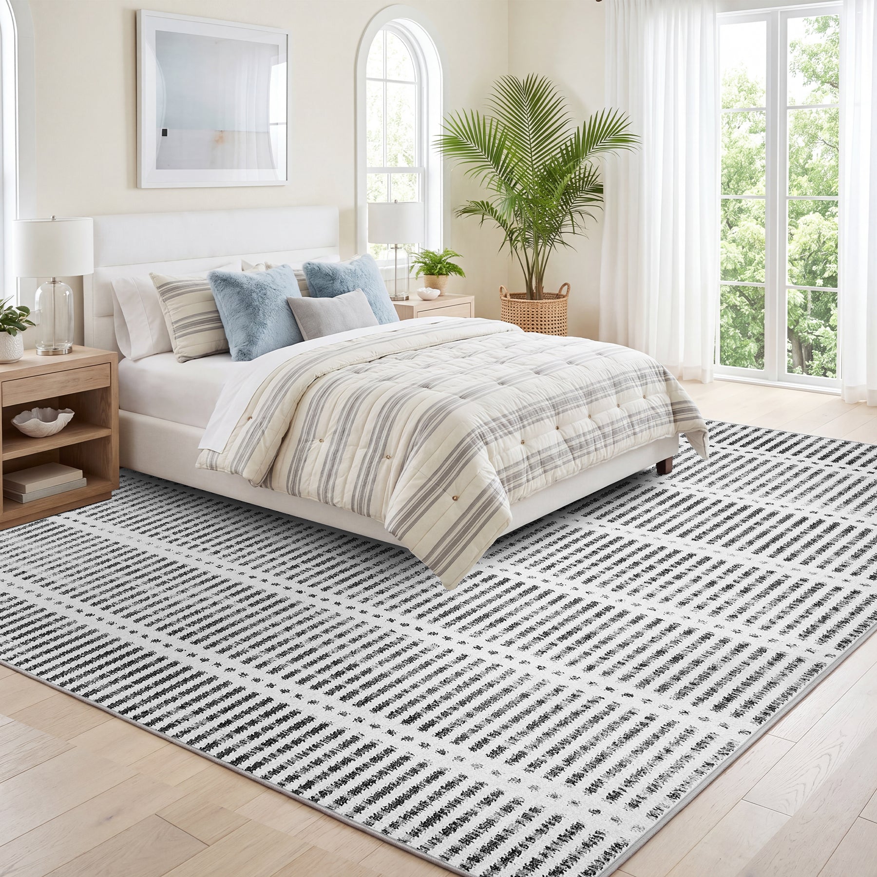 Tribesigns Tappeti ultra sottili lavabili 160x230/200x300 cm, moderni tappeti antiscivolo a righe in stile rustico, morbidi, per interni, ideali per soggiorno e camera da letto, certificati Oeko-Tex