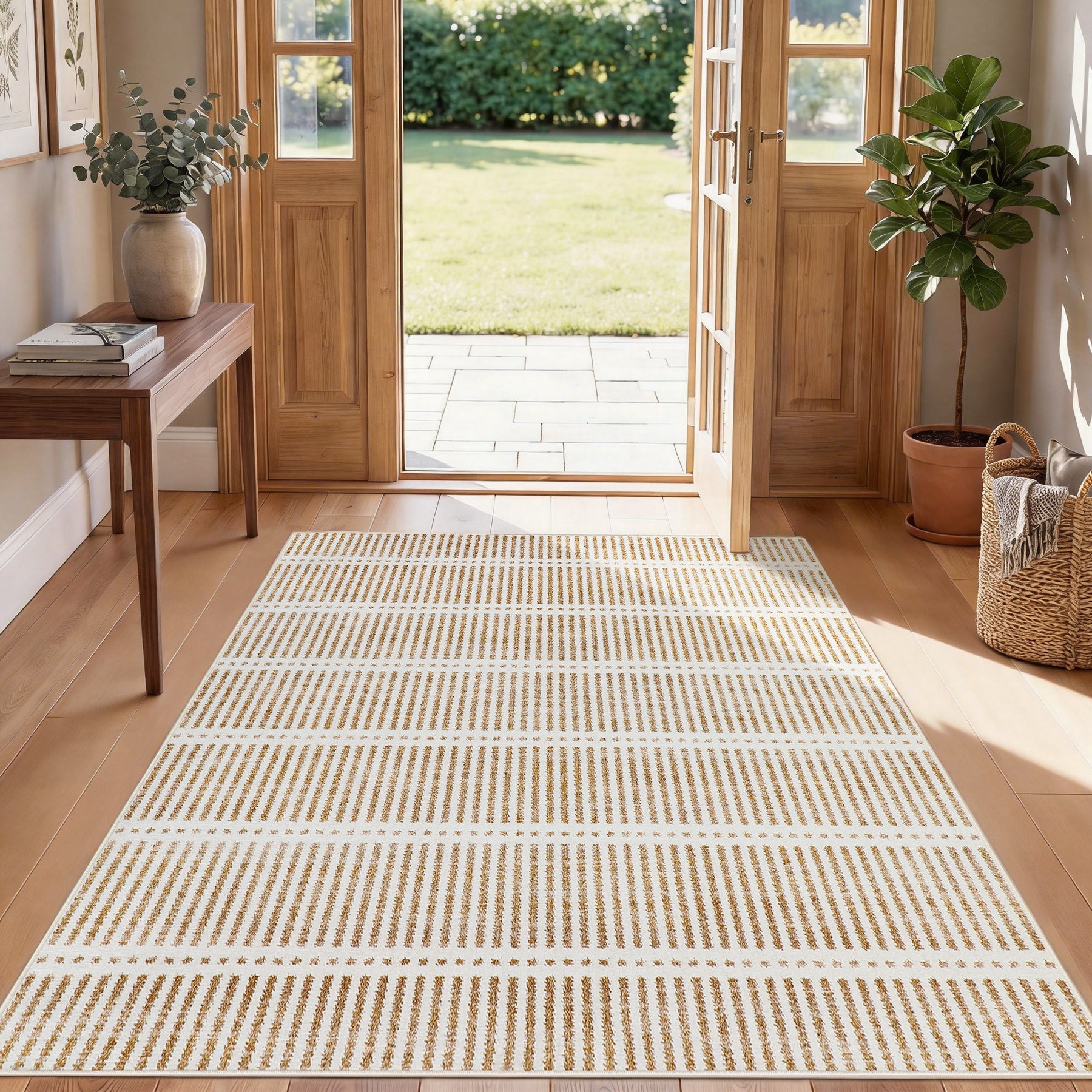 Tribesigns Tappeti ultra sottili lavabili 160x230/200x300 cm, moderni tappeti antiscivolo a righe in stile rustico, morbidi, per interni, ideali per soggiorno e camera da letto, certificati Oeko-Tex