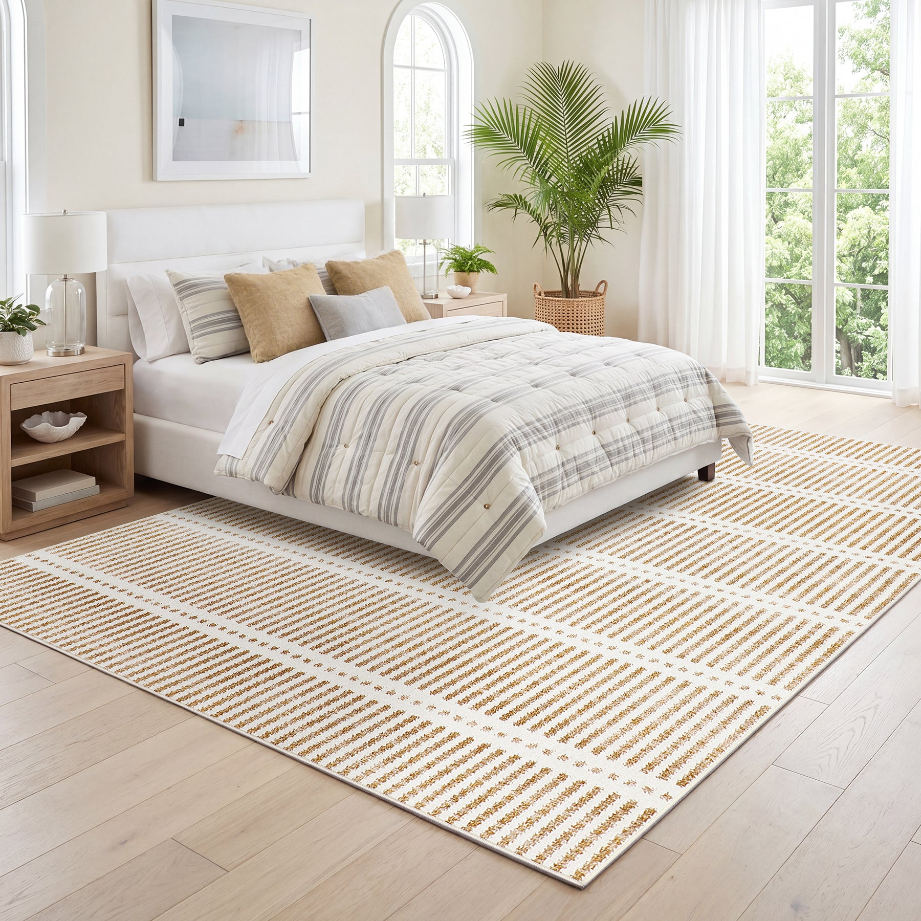 Tribesigns Tappeti ultra sottili lavabili 160x230/200x300 cm, moderni tappeti antiscivolo a righe in stile rustico, morbidi, per interni, ideali per soggiorno e camera da letto, certificati Oeko-Tex