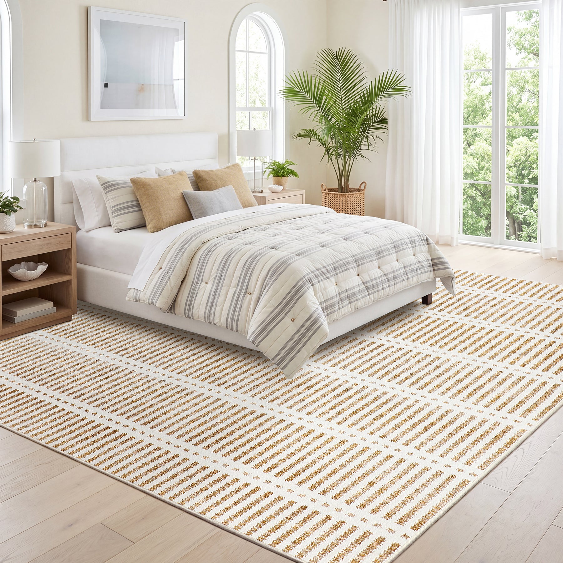 Tribesigns Tappeti ultra sottili lavabili 160x230/200x300 cm, moderni tappeti antiscivolo a righe in stile rustico, morbidi, per interni, ideali per soggiorno e camera da letto, certificati Oeko-Tex