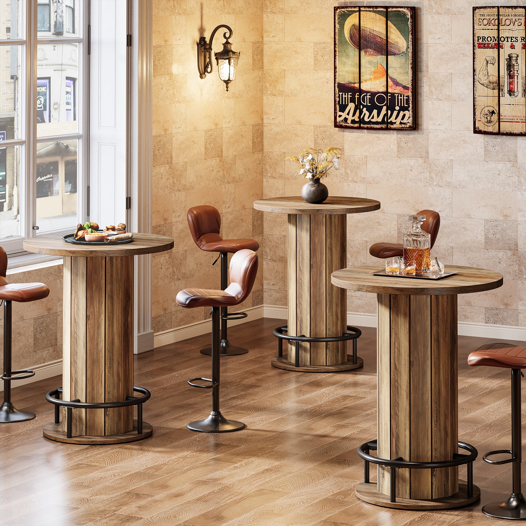 Tavolo da bar da 100 cm, tavolo da bistrot tavolo da pranzo con poggiapiedi in metallo