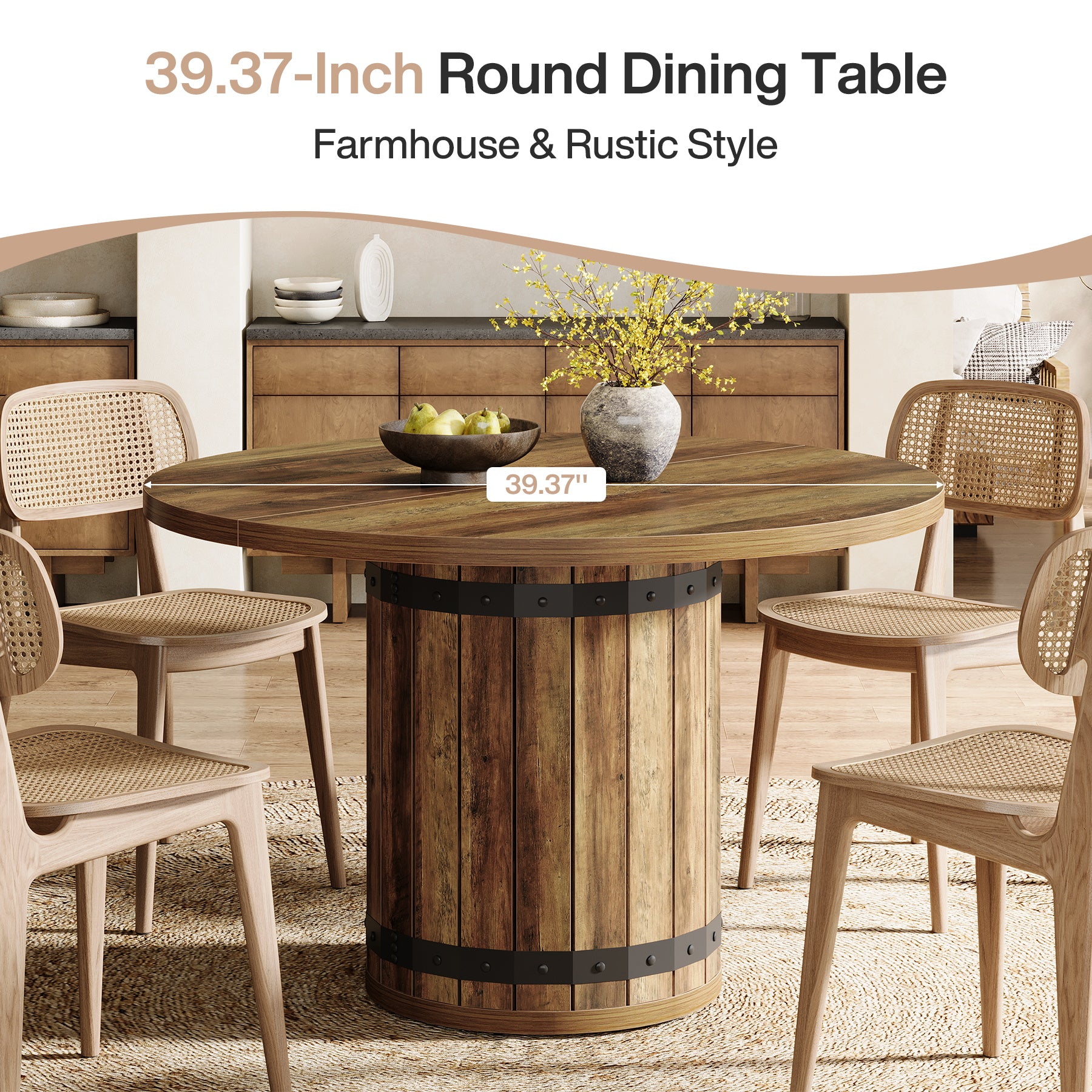 Tribesigns 100 cm Tavolo da pranzo, tavolo rotondo da cucina per 4 persone