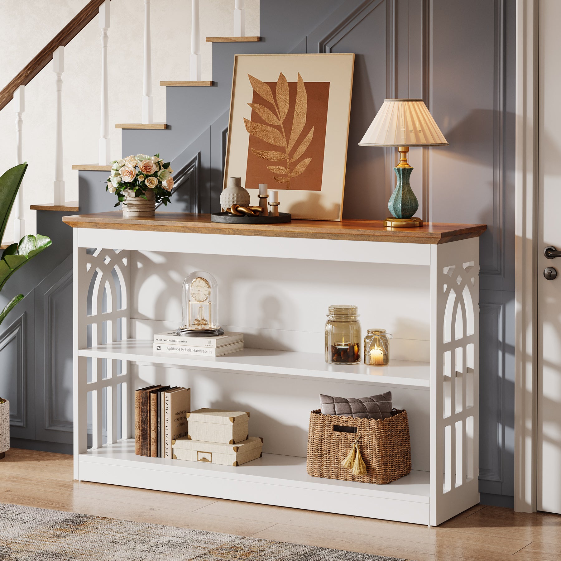 Tribesigns 105 cm Tavolino, Tavolino moderno con 3 ripiani per ingresso