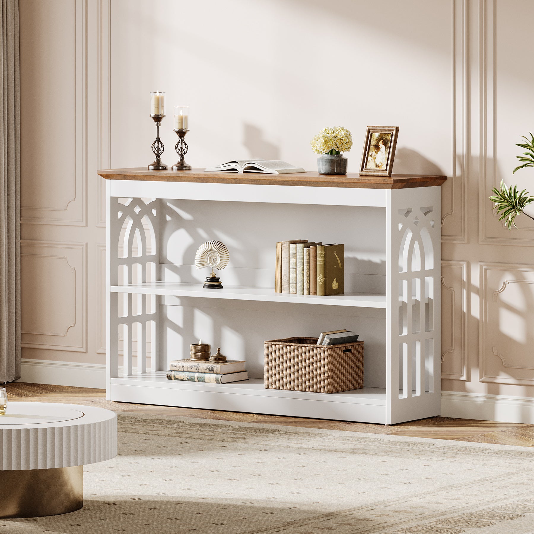 Tribesigns 105 cm Tavolino, Tavolino moderno con 3 ripiani per ingresso