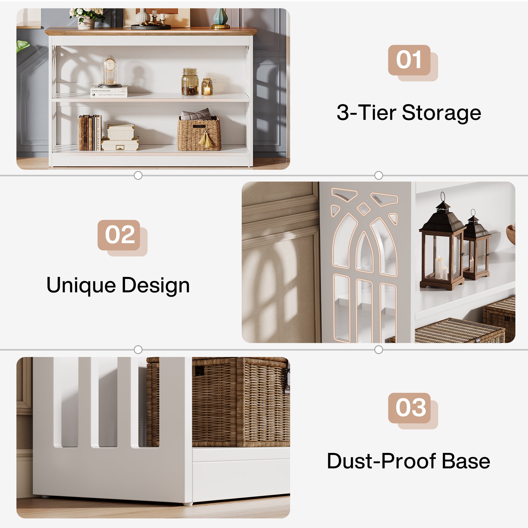 Tribesigns 105 cm Tavolino, Tavolino moderno con 3 ripiani per ingresso