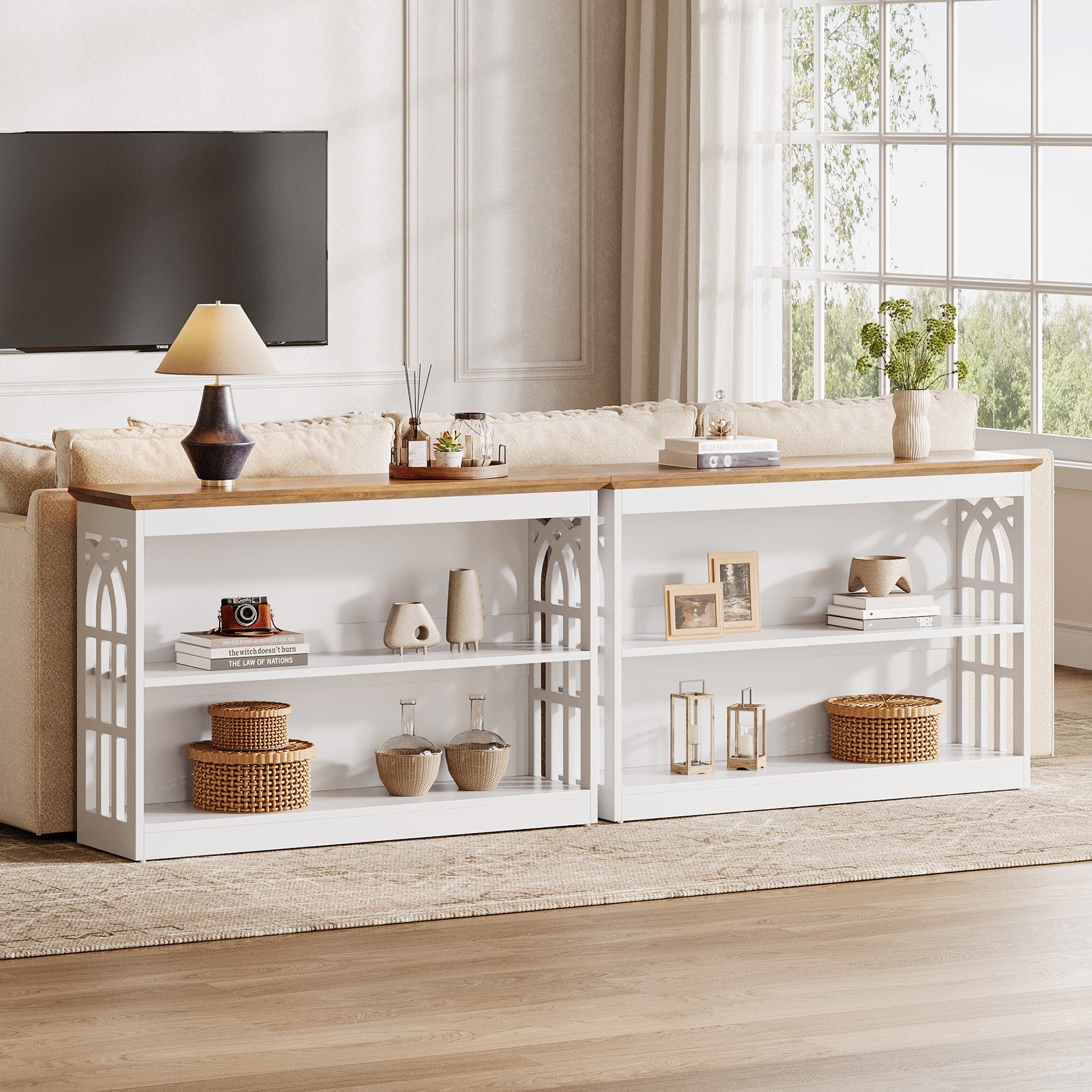 Tribesigns 105 cm Tavolino, Tavolino moderno con 3 ripiani per ingresso