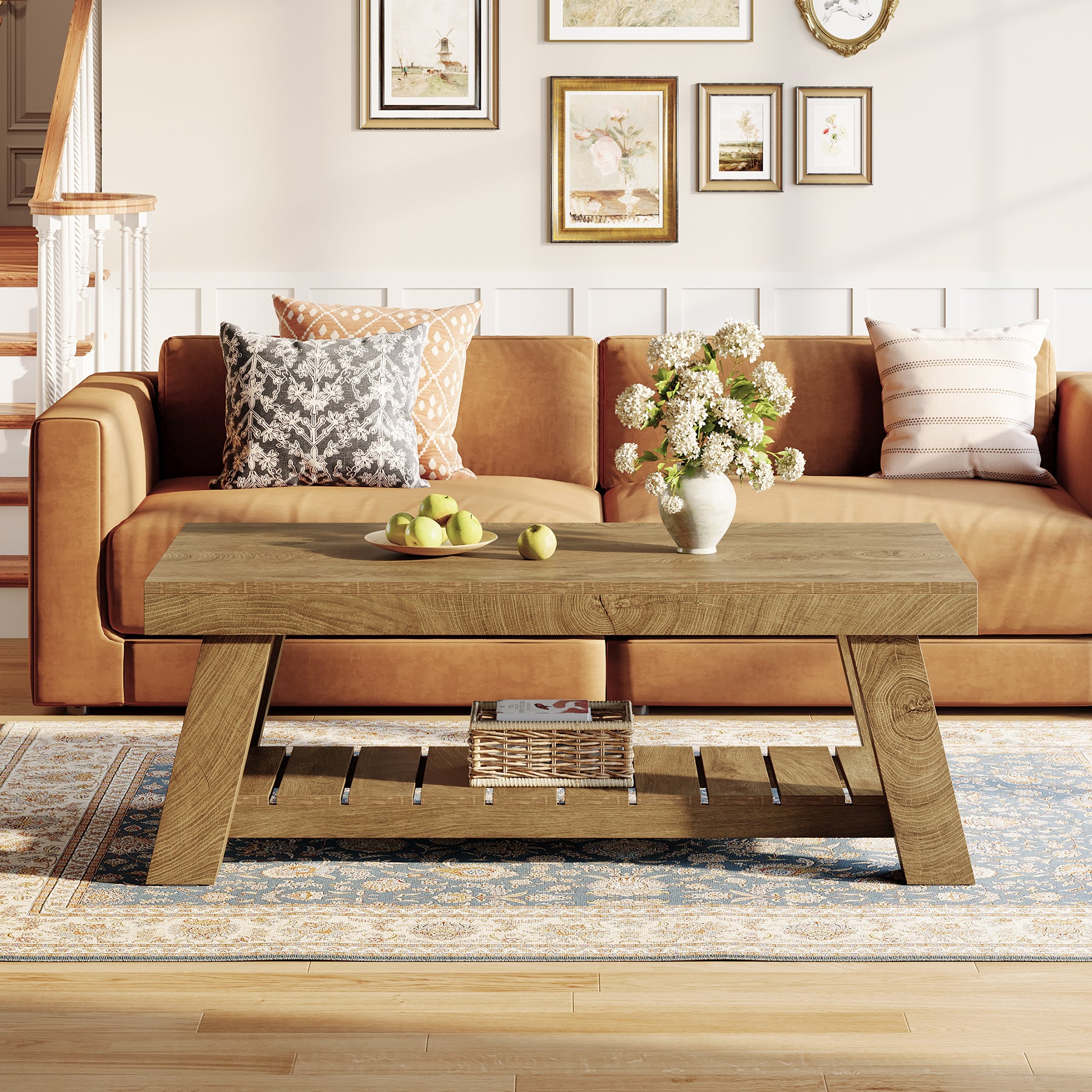 Tribesigns 120 cm Tavolino da caffè, rettangolare tavolino da divano a 2 livelli