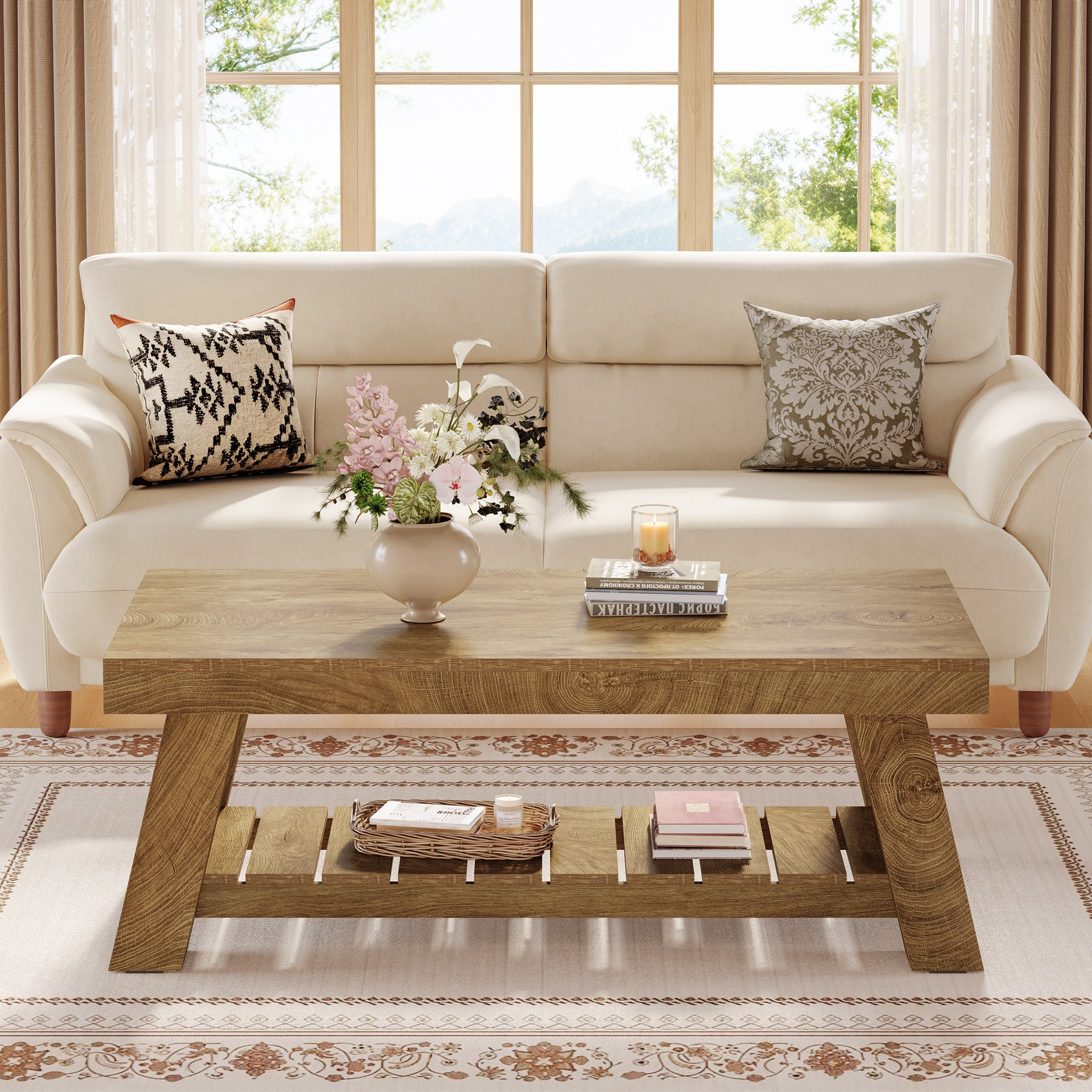 Tribesigns 120 cm Tavolino da caffè, rettangolare tavolino da divano a 2 livelli