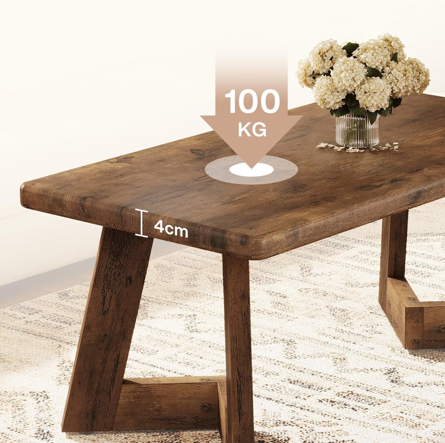 Tribesigns 120 cm Tavolino da caffè, tavolino centrale in stile fattoria con gambe a V