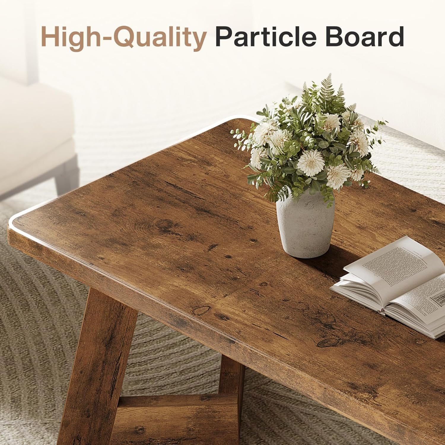 Tribesigns 120 cm Tavolino da caffè, tavolino centrale in stile fattoria con gambe a V