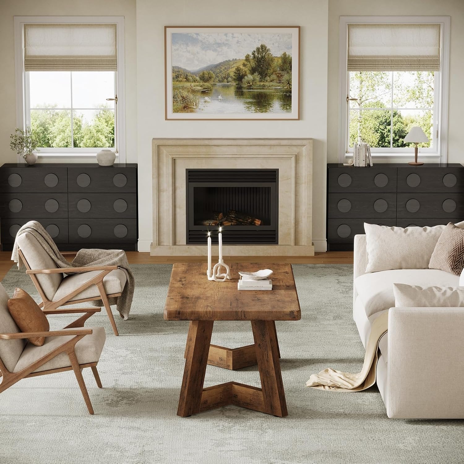 Tribesigns 120 cm Tavolino da caffè, tavolino centrale in stile fattoria con gambe a V