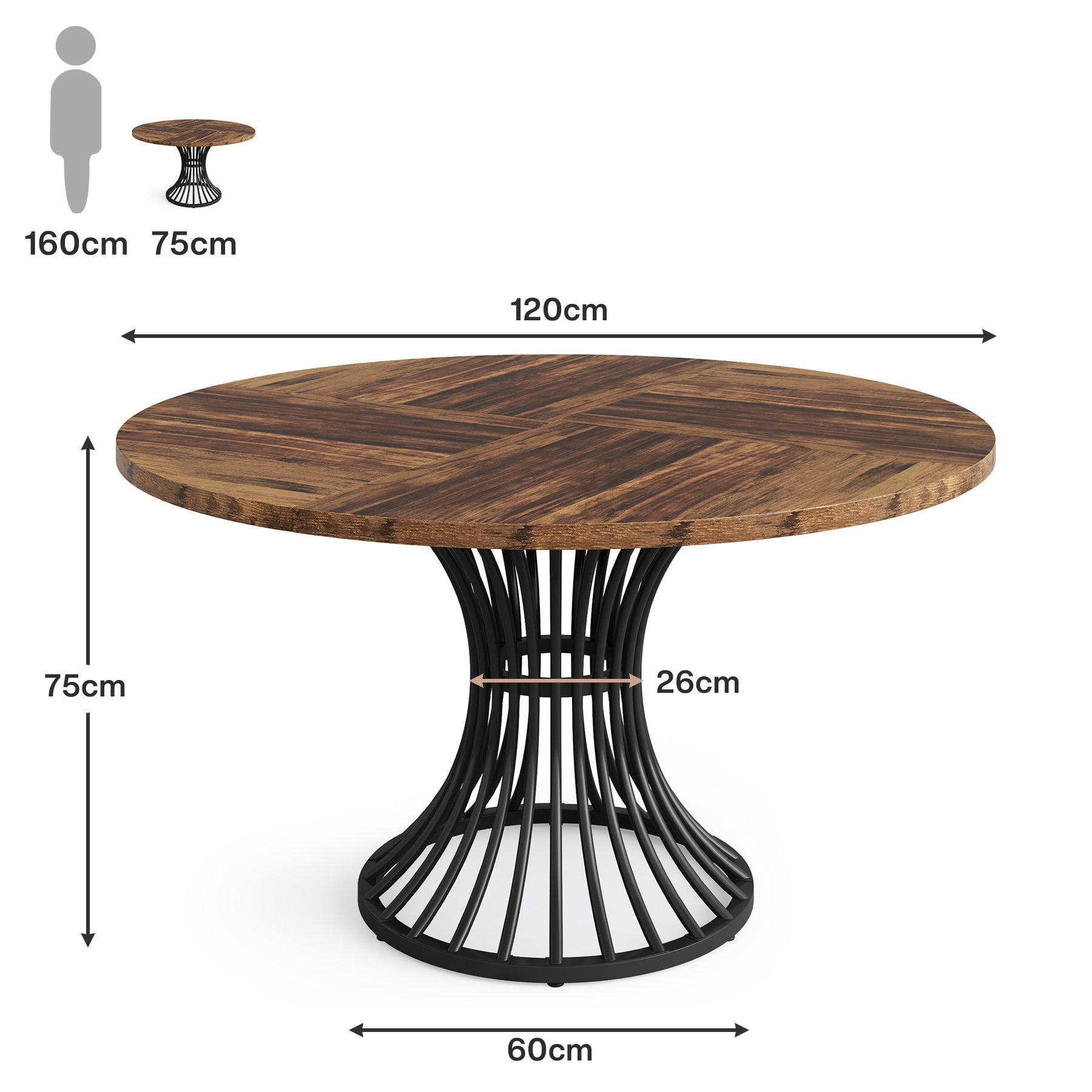 Tribesigns 120 cm Tavolo da pranzo, tavolo da cucina rotondo per 4-6 persone