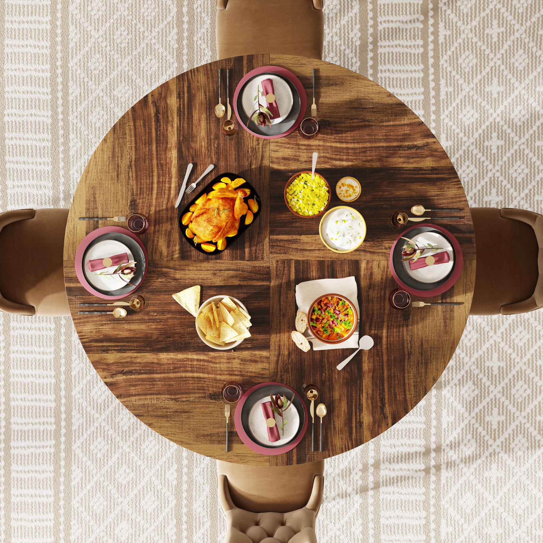 Tribesigns 120 cm Tavolo da pranzo, tavolo da cucina rotondo per 4-6 persone