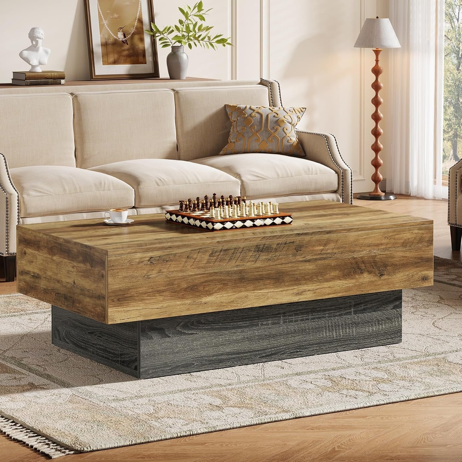 Tribesigns 140 cm Tavolino da Caffè, Grande Rettangolare Tavolino da tè con Telaio Grigio