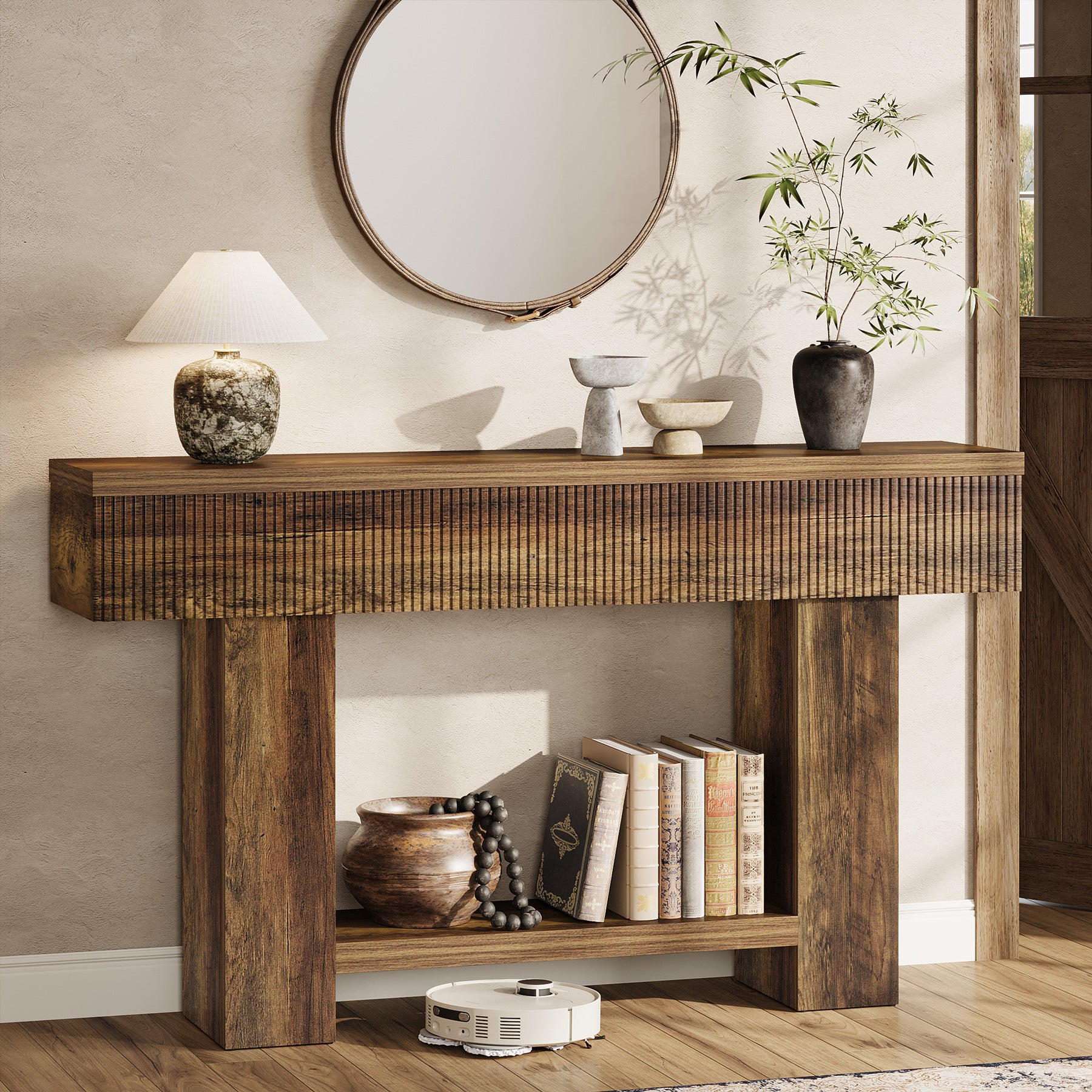 Tribesigns 140 cm Tavolino, tavolino da ingresso con contenitore consolle in rustico