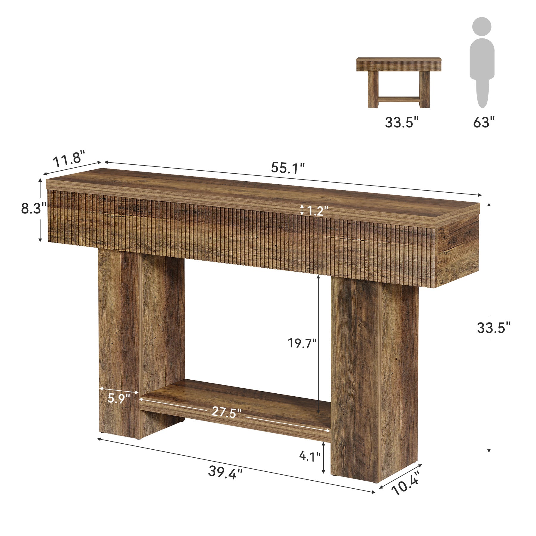 Tribesigns 140 cm Tavolino, tavolino da ingresso con contenitore consolle in rustico