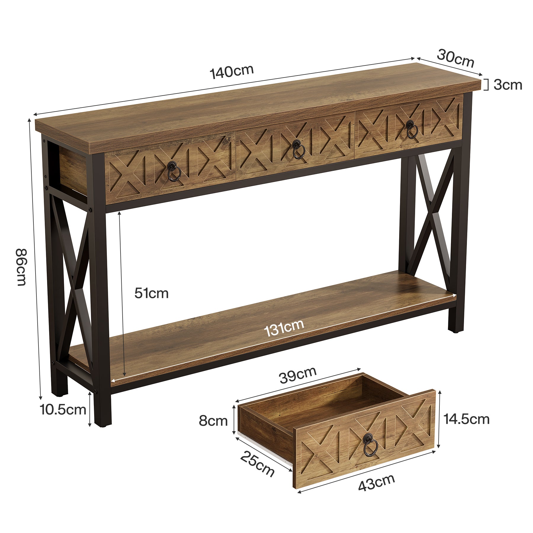 Tribesigns 140 cm Tavolo Consolle, Mobile Ingresso con 3 Cassetti per Soggiorno Corridoio