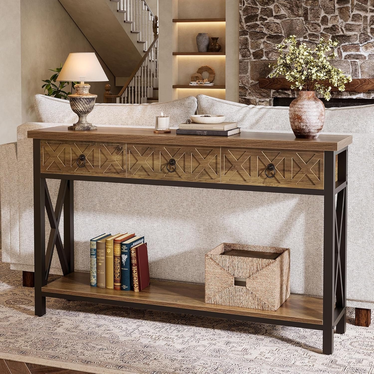 Tribesigns 140 cm Tavolo Consolle, Mobile Ingresso con 3 Cassetti per Soggiorno Corridoio