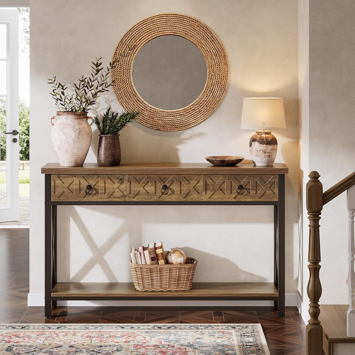 Tribesigns 140 cm Tavolo Consolle, Mobile Ingresso con 3 Cassetti per Soggiorno Corridoio