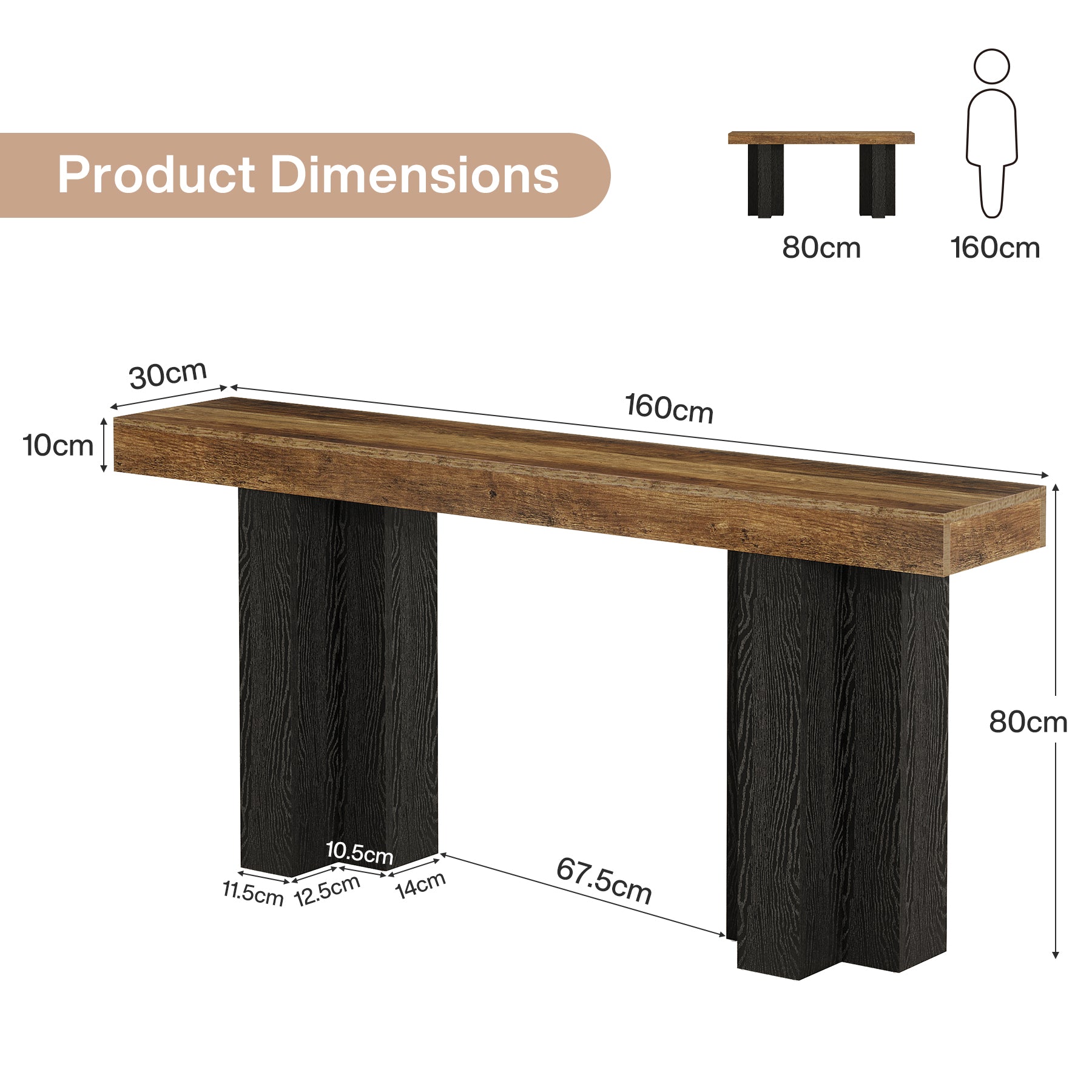 Tribesigns 160 cm Tavolino da ingresso, Tavolo consolle con gambe robuste