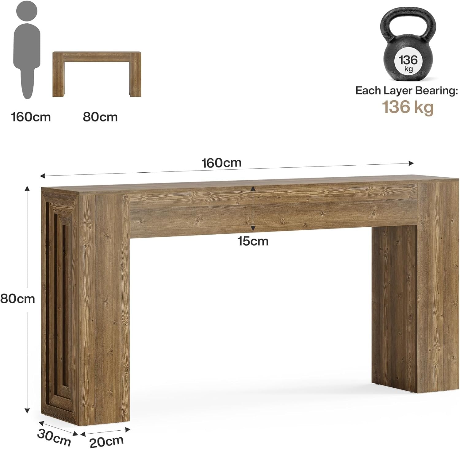 Tribesigns 160 cm Tavolo consolle, ingresso rettangolare tavolo da corridoio dietro il divano