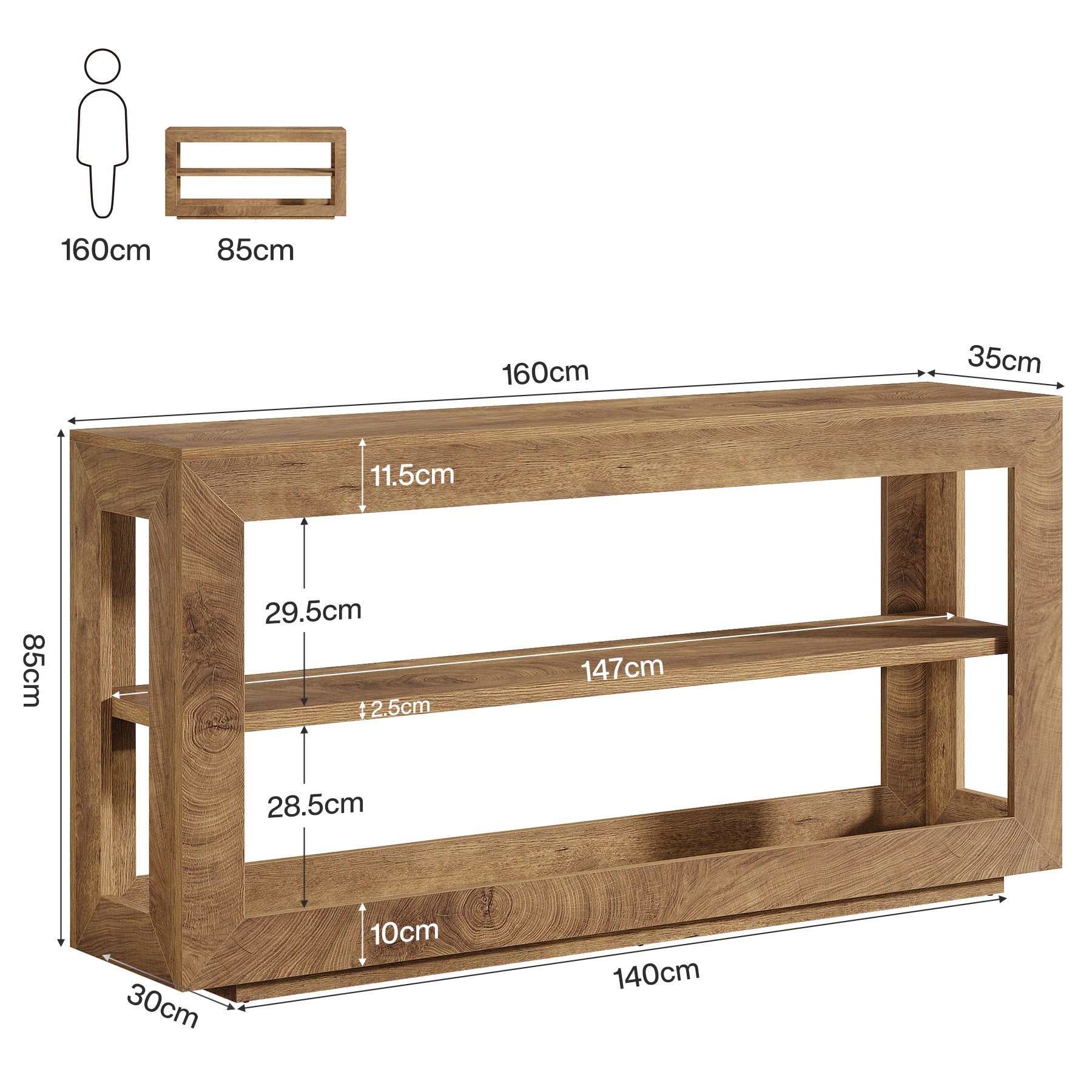 Tribesigns 160 cm Tavolo consolle, tavolino da divano con 3 ripiani per ingresso