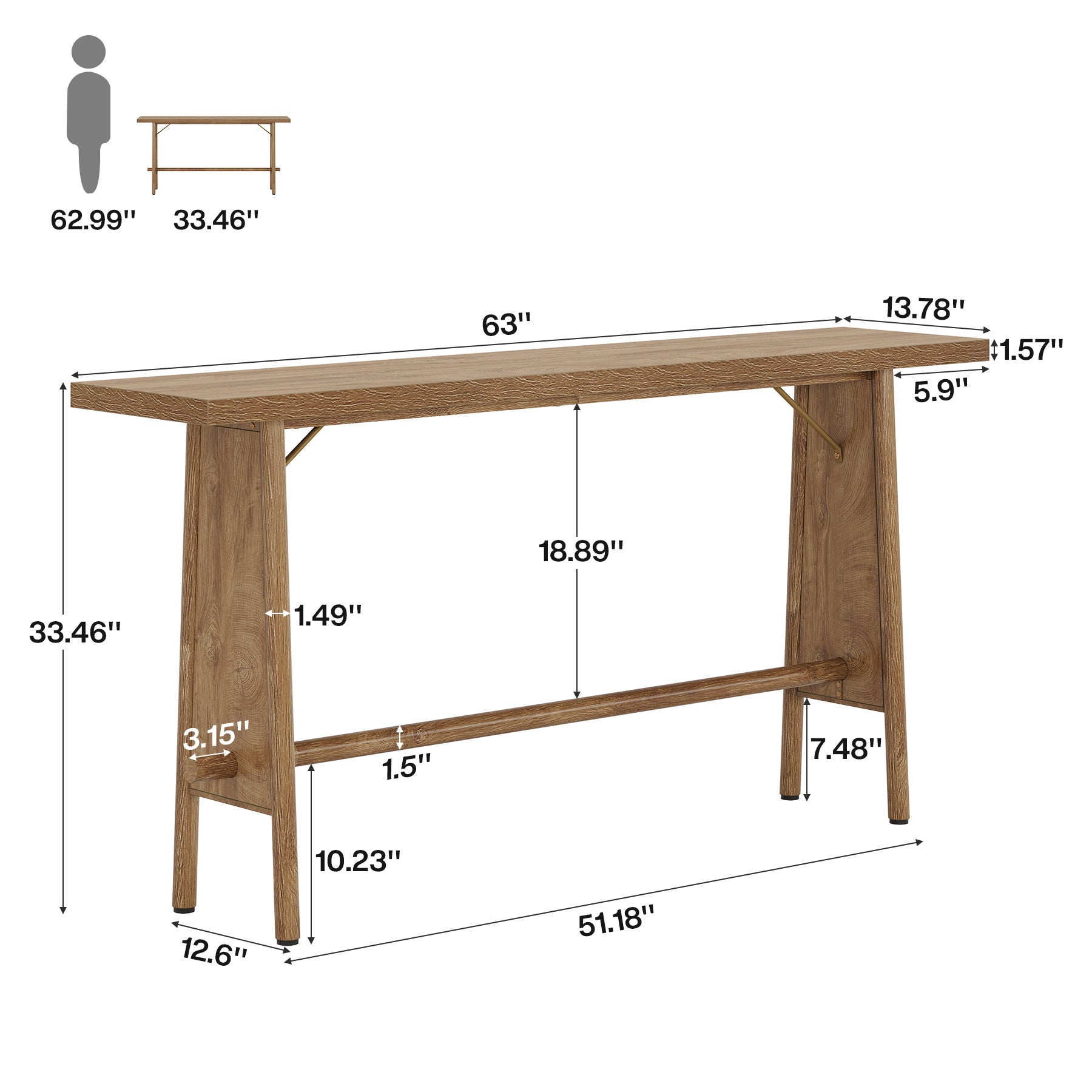 Tribesigns 160 cm Tavolo d'ingresso, tavolino da divano con divanocon scaffalatura