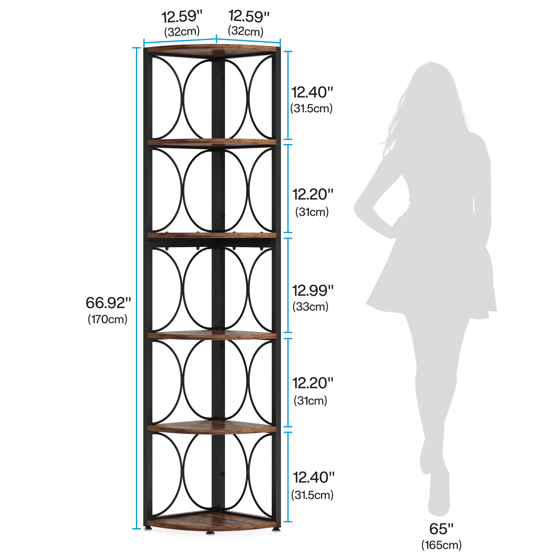Tribesigns 170 cm scaffale angolare, scaffale portaoggetti rustico angolare a 6 ripiani