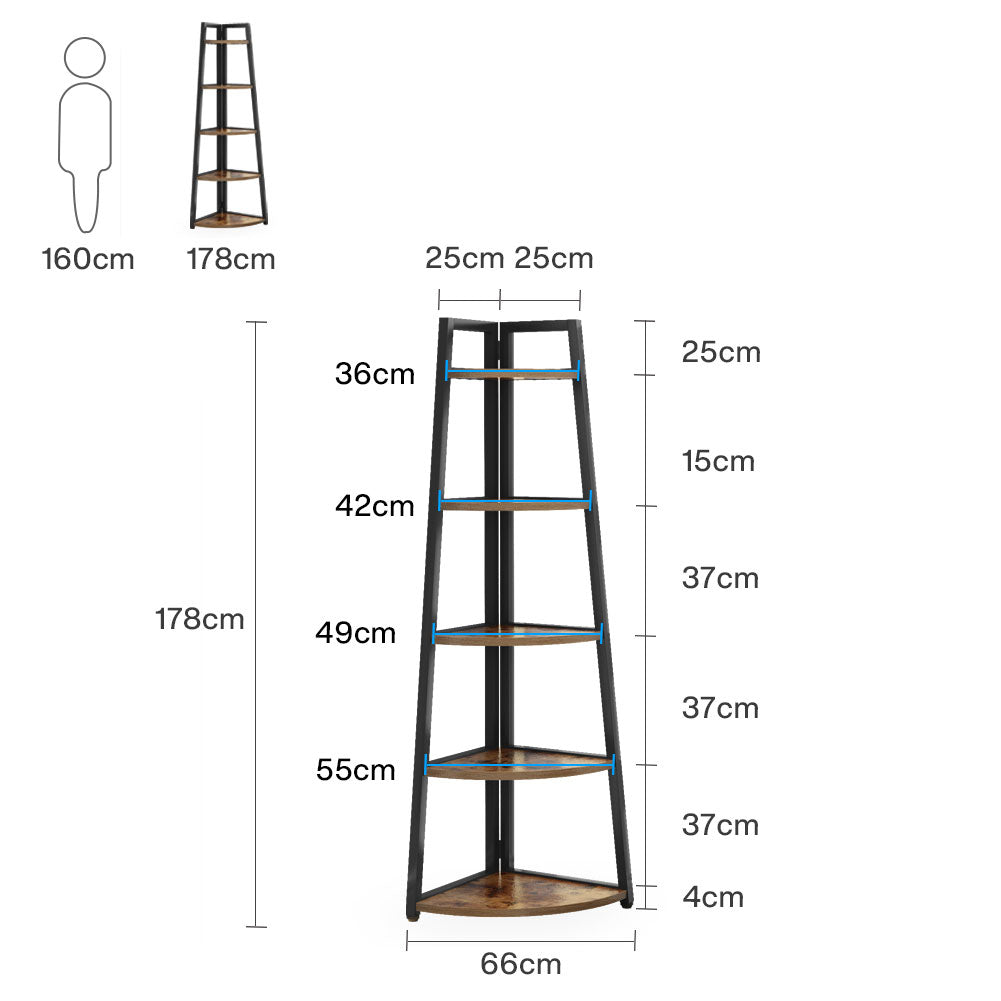 Tribesigns 176 cm Scaffale ad angolo alto, libreria ad angolo a 5 livelli Scaffale a scala Supporto per piante