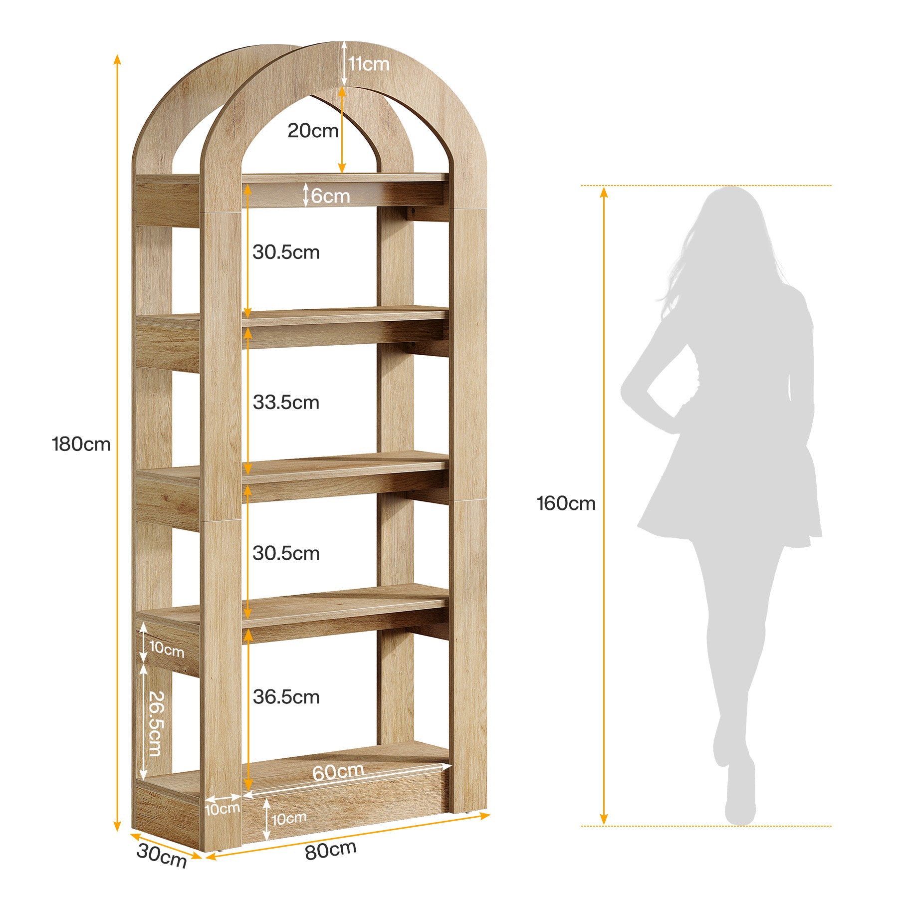 Tribesigns 180 cm Libreria, Libreria contenitore etagere con ripiano a 5 ripiani