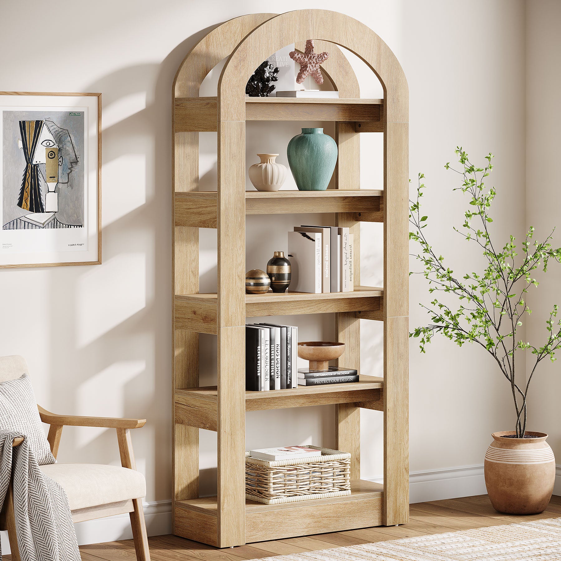 Tribesigns 180 cm Libreria, Libreria contenitore etagere con ripiano a 5 ripiani
