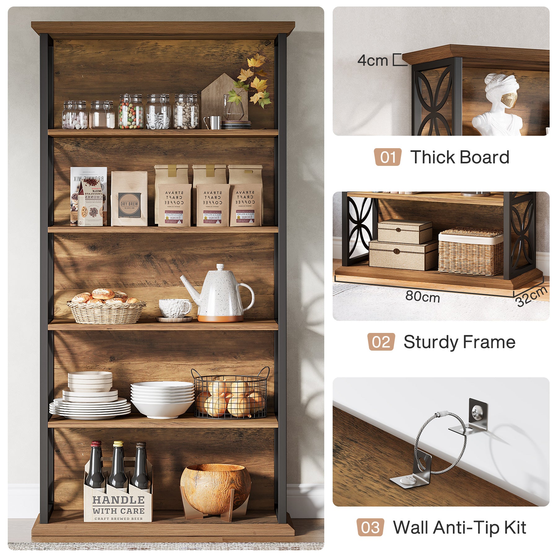 Tribesigns 180 cm Libreria, libreria ripiani aperti indipendenti a 6 ripiani