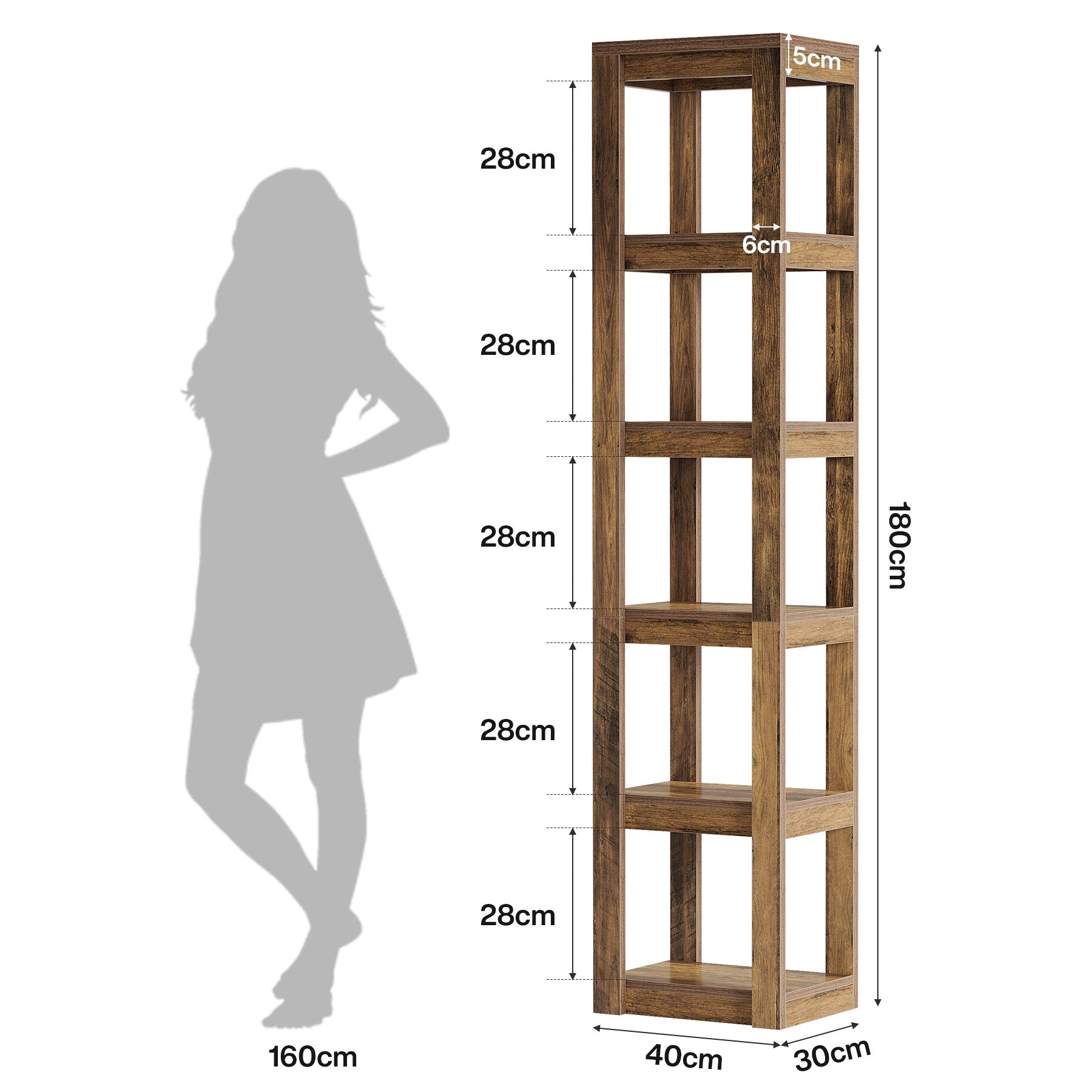Tribesigns 180 cm Libreria, mensola angolare scaffale aperto autoportante a 6 ripiani