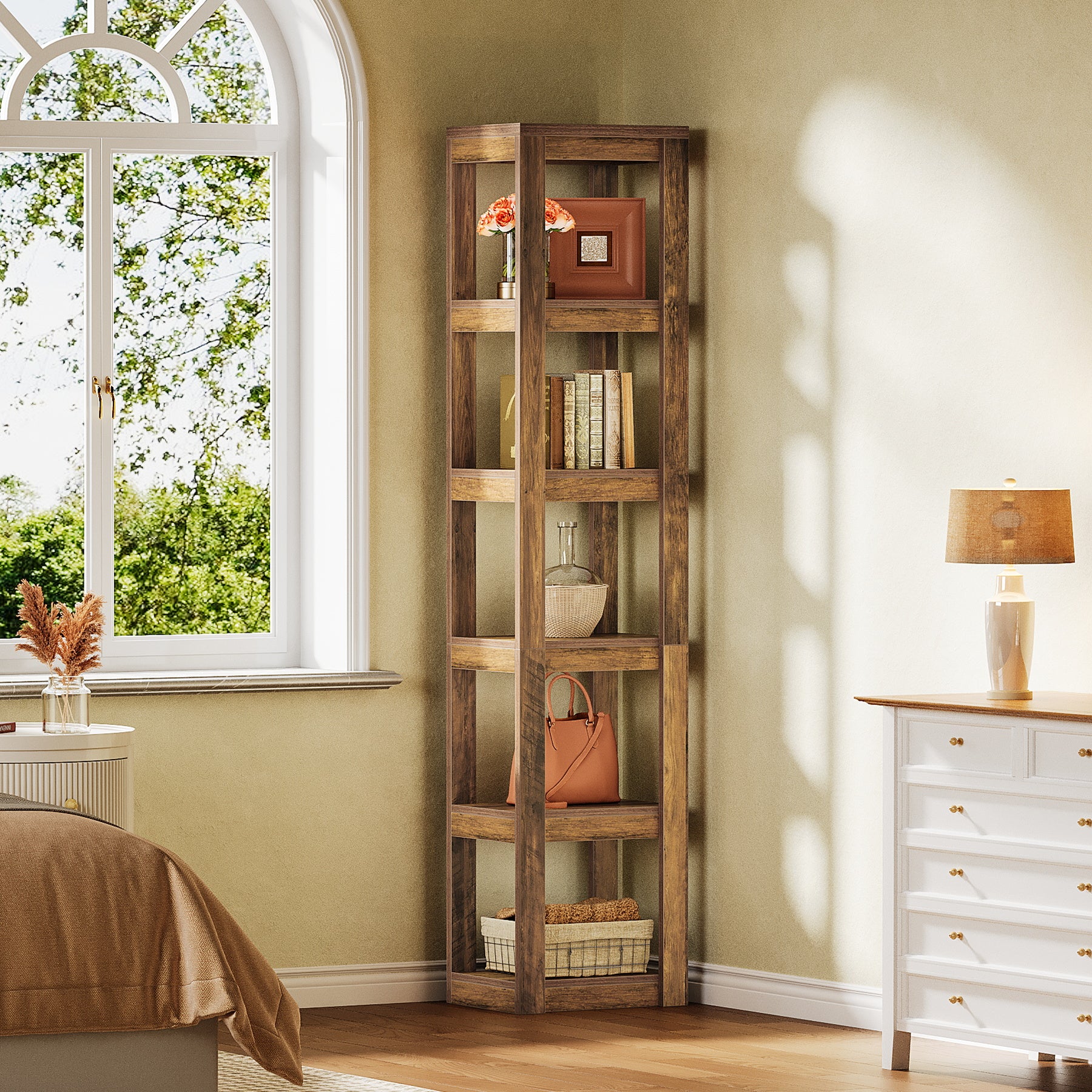 Tribesigns 180 cm Libreria, mensola angolare scaffale aperto autoportante a 6 ripiani