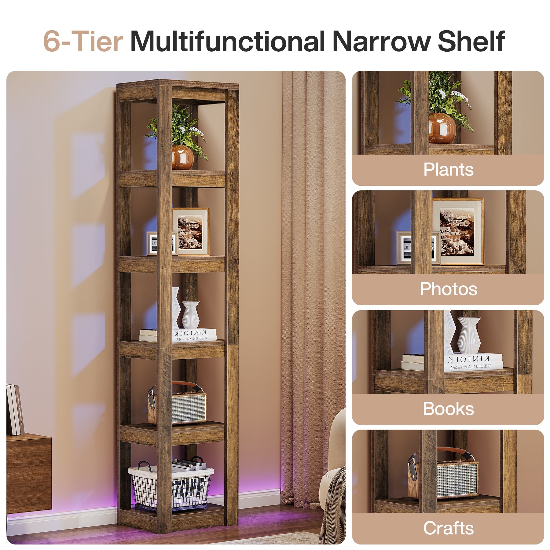 Tribesigns 180 cm Libreria, mensola angolare scaffale aperto autoportante a 6 ripiani