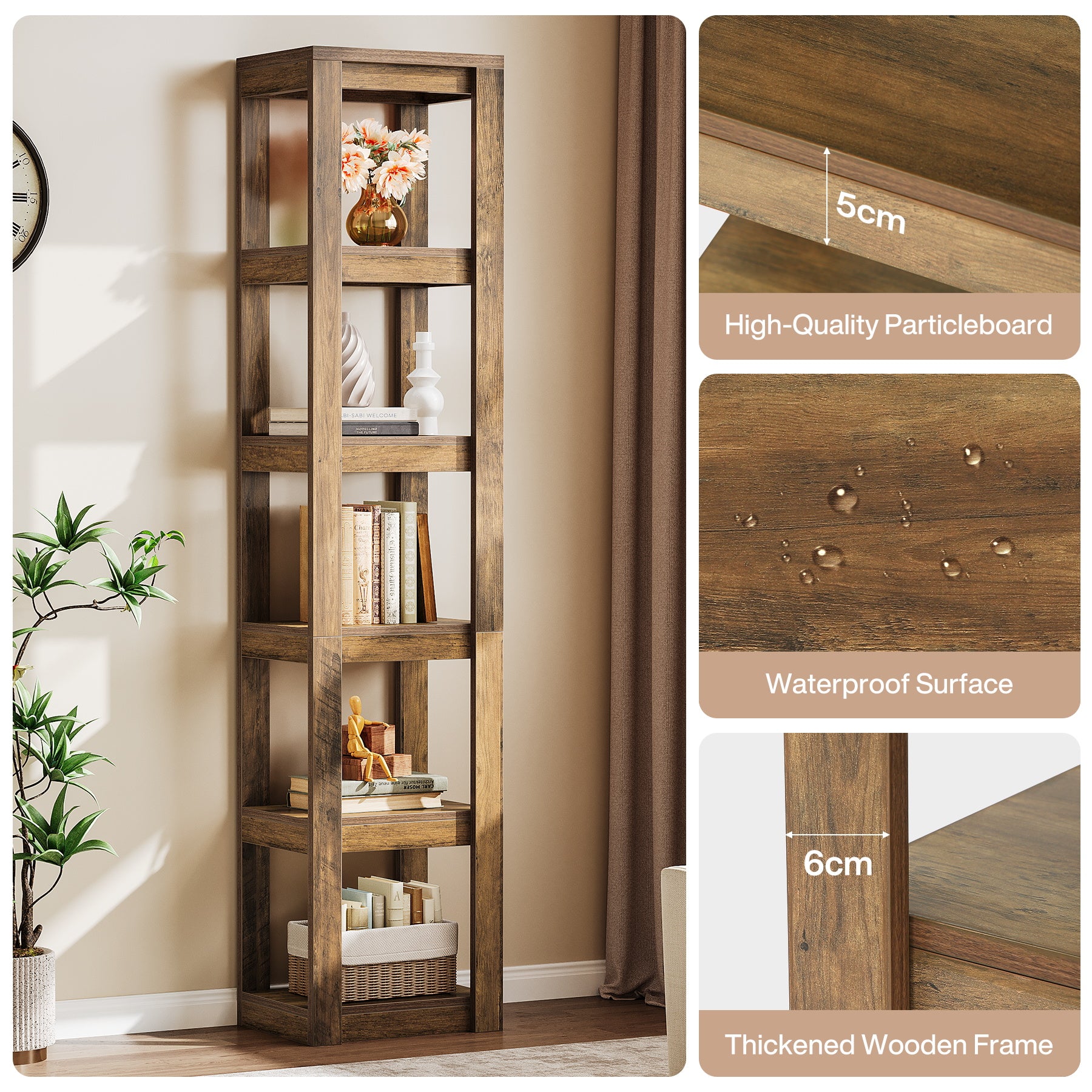 Tribesigns 180 cm Libreria, mensola angolare scaffale aperto autoportante a 6 ripiani