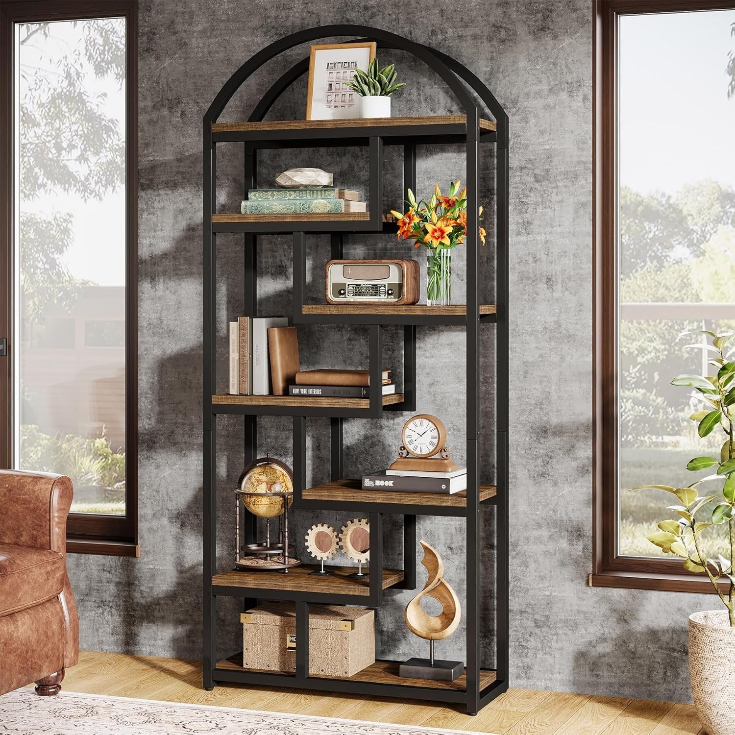 Tribesigns 180 cm Libreria, scaffale autoportante a 7 piani con struttura geometrica