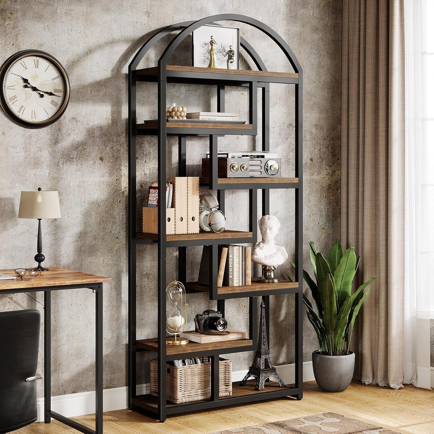 Tribesigns 180 cm Libreria, scaffale autoportante a 7 piani con struttura geometrica