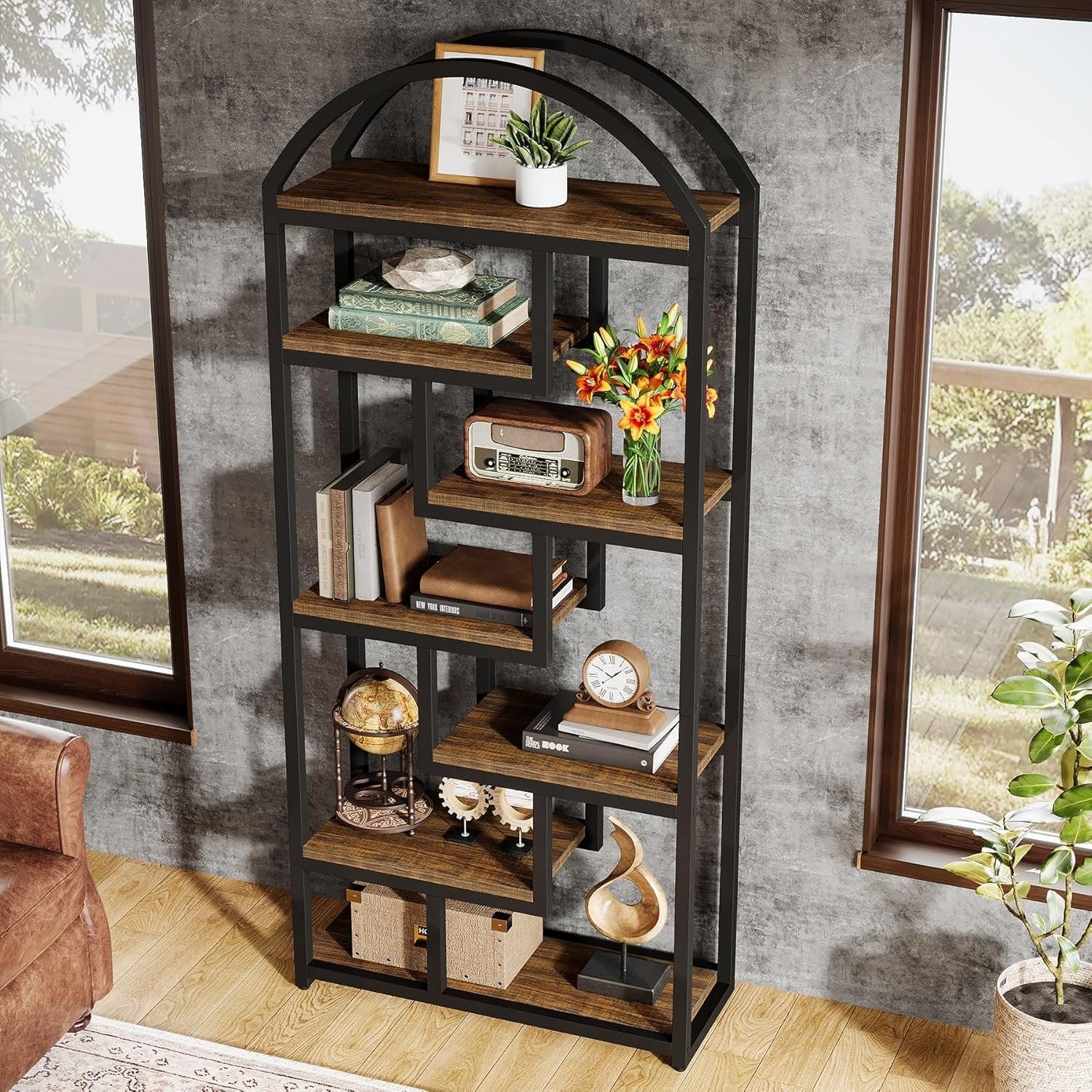 Tribesigns 180 cm Libreria, scaffale autoportante a 7 piani con struttura geometrica