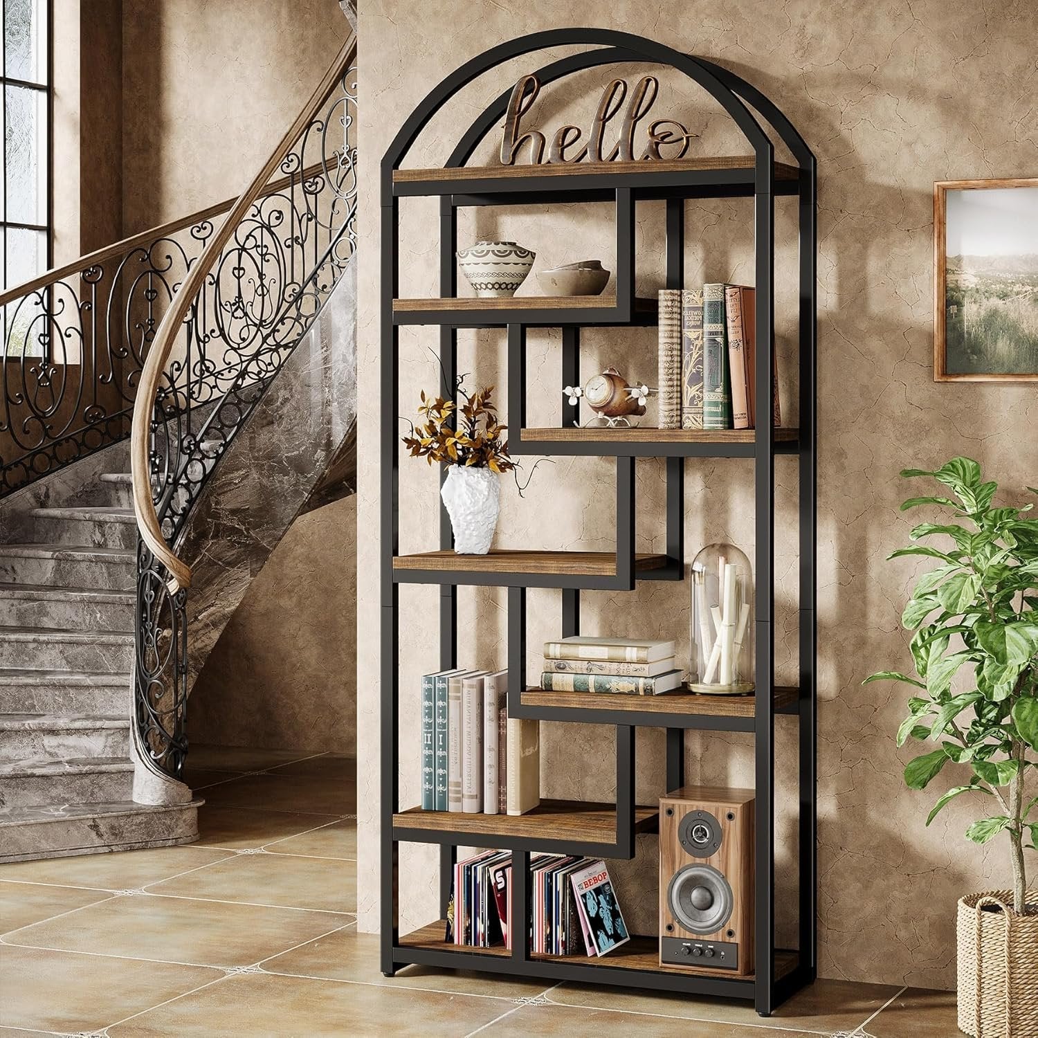 Tribesigns 180 cm Libreria, scaffale autoportante a 7 piani con struttura geometrica