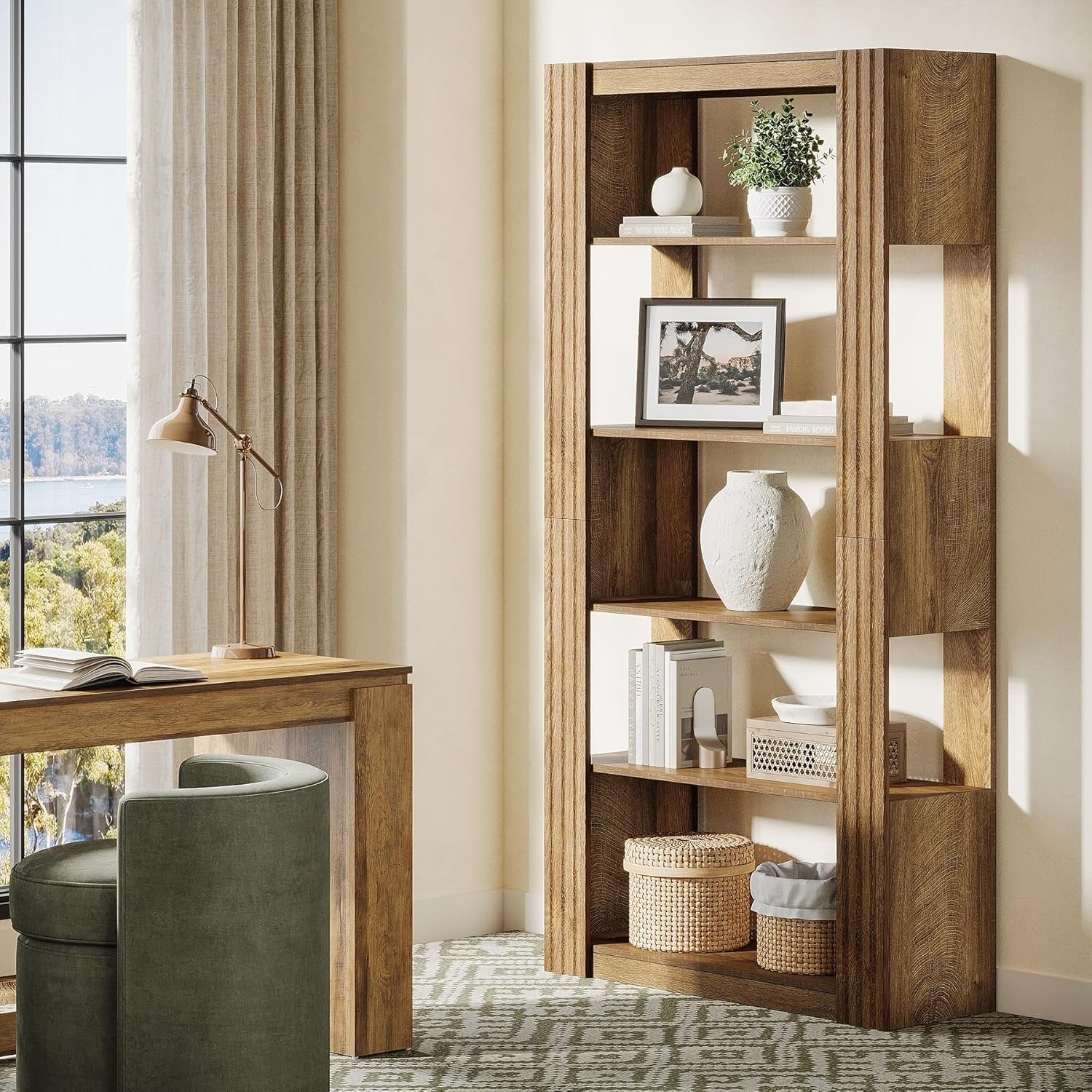 Tribesigns 180 cm Libreria, scaffale con 5 ripiani aperti per ufficio