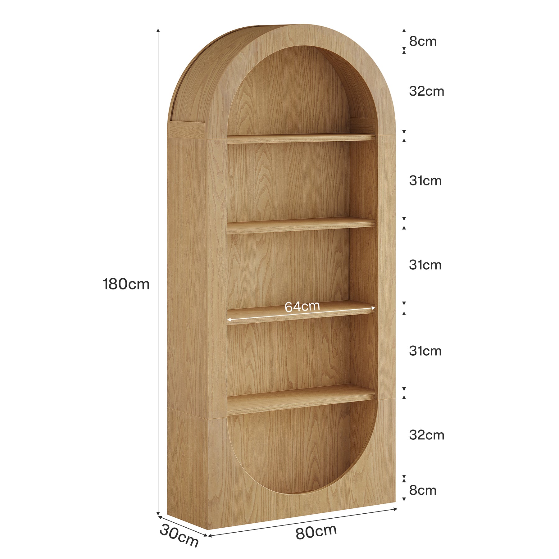 Tribesigns 180 cm Libreria, scaffali curva a 5 ripiani con ripiani aperti